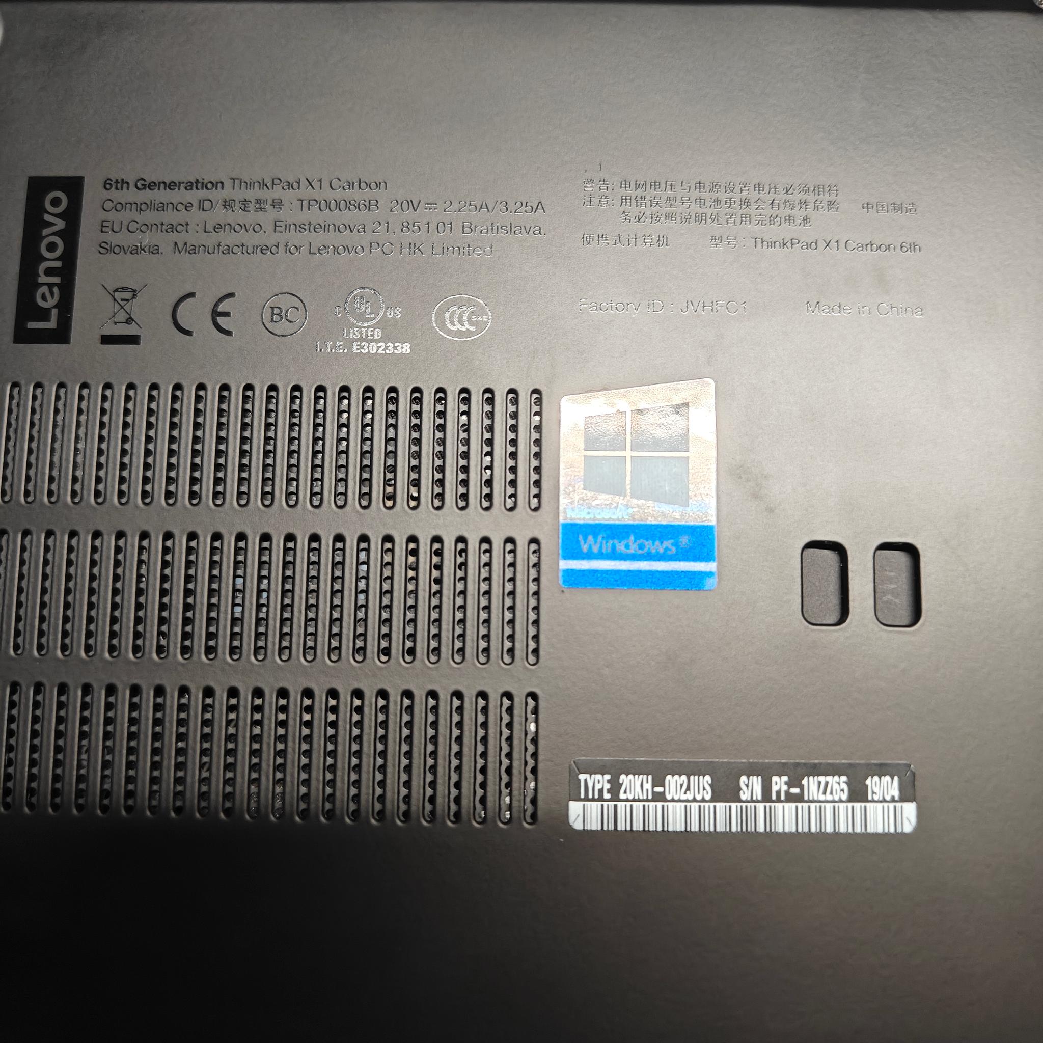 Lenovo ThinkPad X1 Carbon Gen 6 Touchscreen i7-8650U, 16Gb RAM, 512Gb SSD, Win11