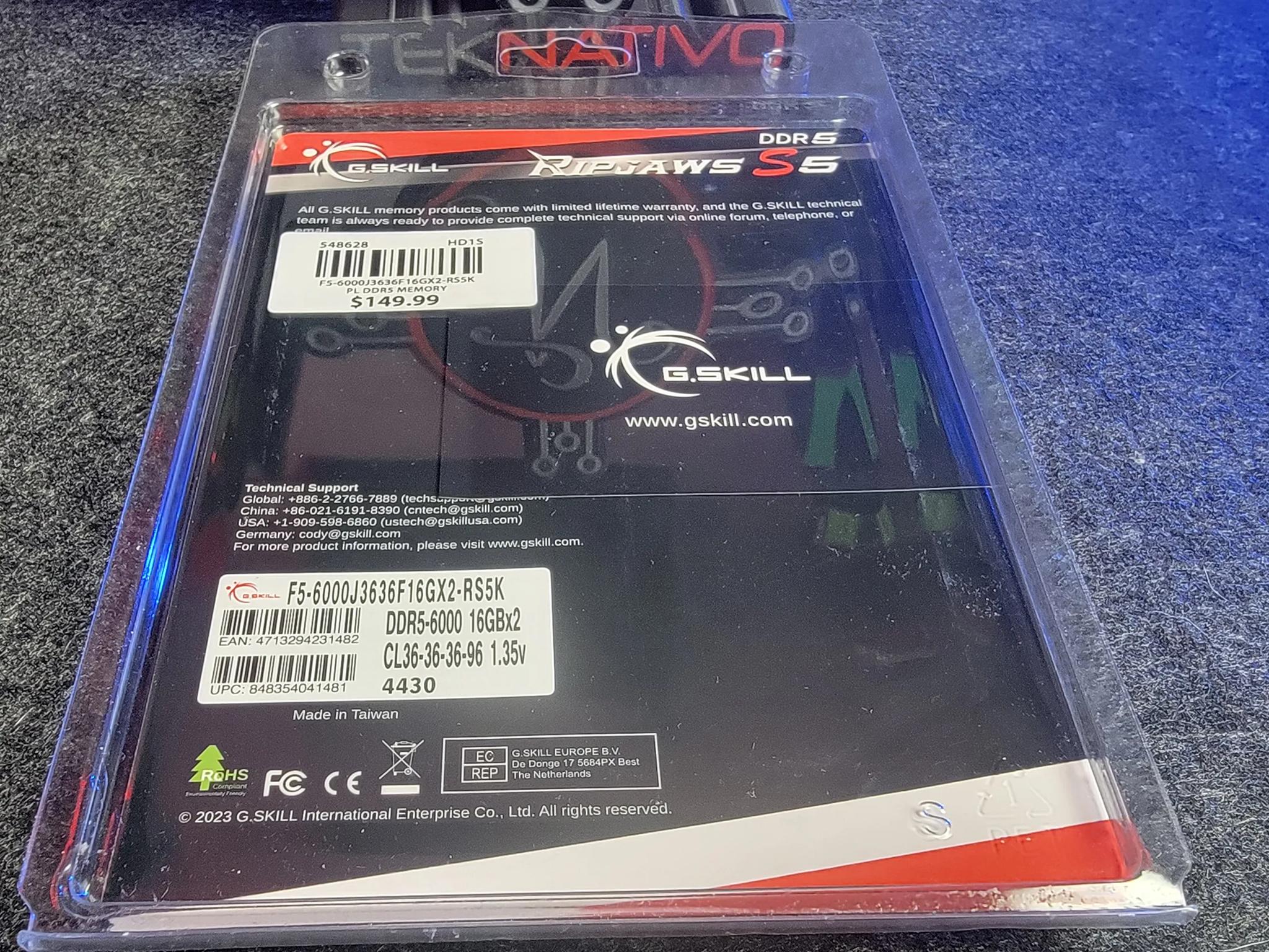 G.Skill Ripjaws S5 32GB (2 x 16GB) DDR5-6000 XMP 3.0