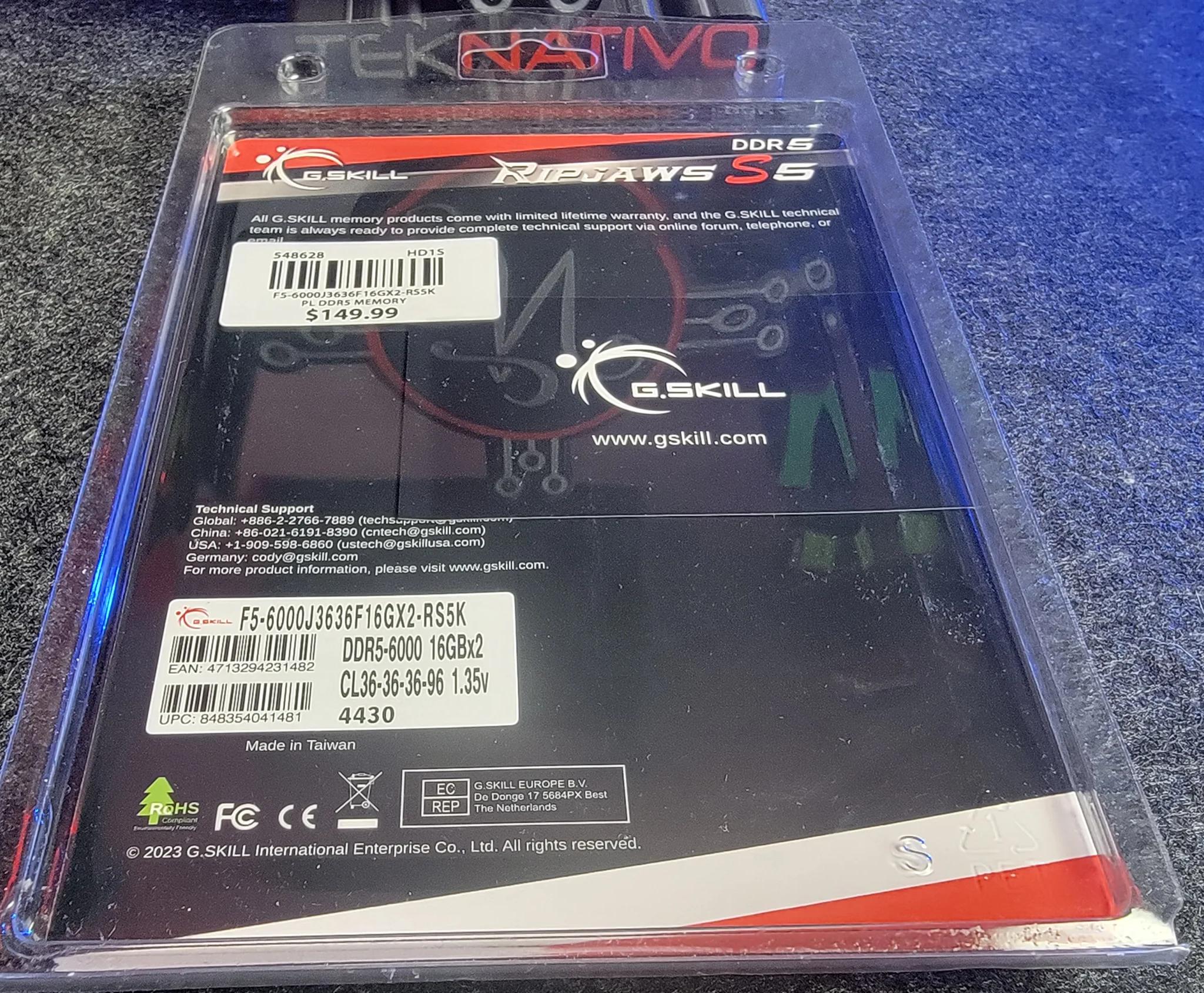 G.Skill Ripjaws S5 32GB (2 x 16GB) DDR5-6000 XMP 3.0