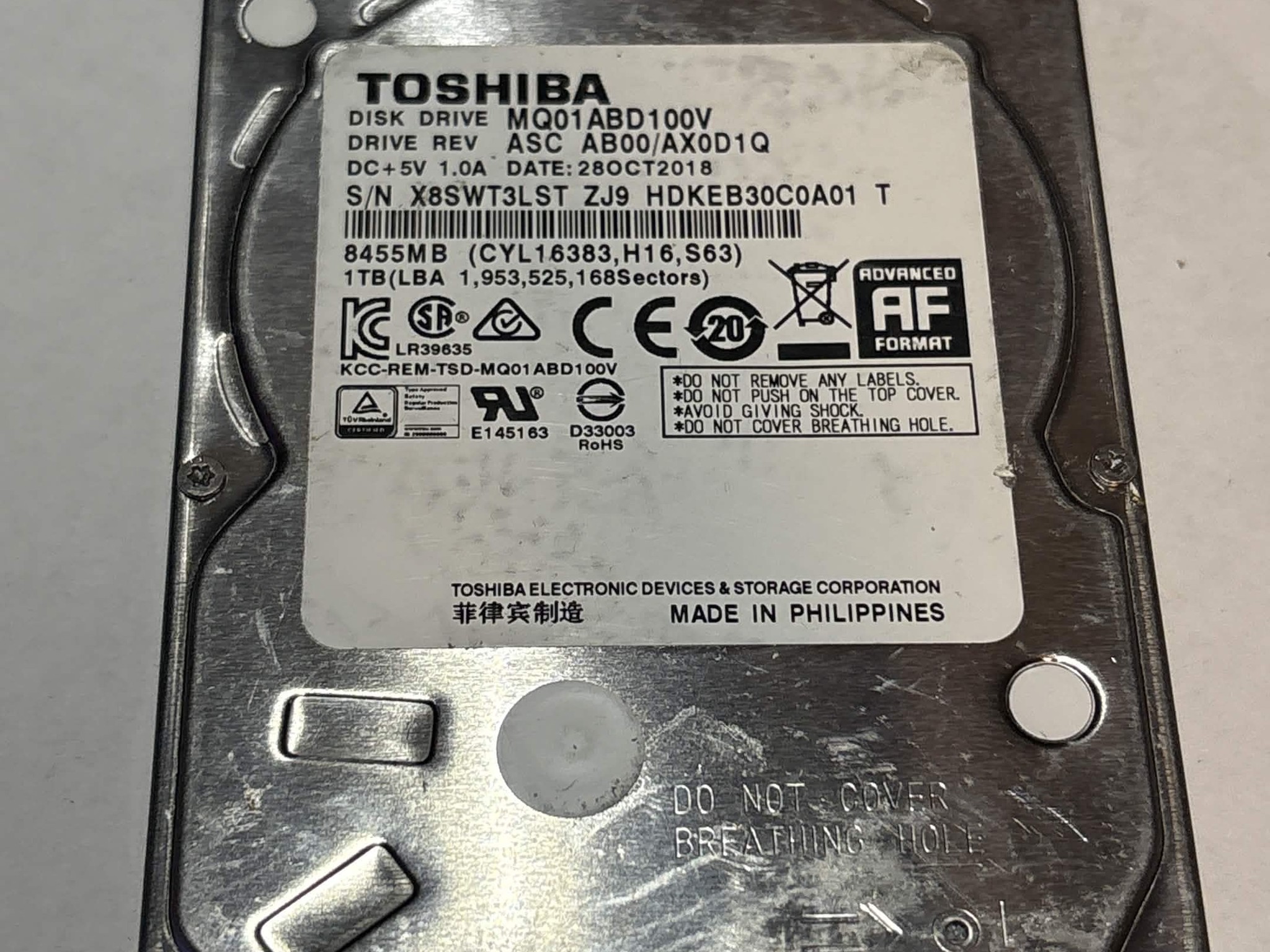 Toshiba 1TB SATA Laptop Hard Drive | Tested & Functional