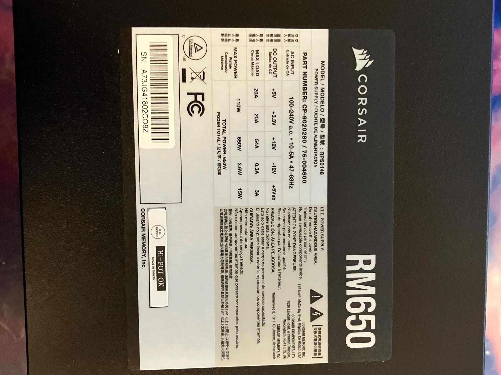 Corsair RM650 80+ Gold Fully Modular PSU