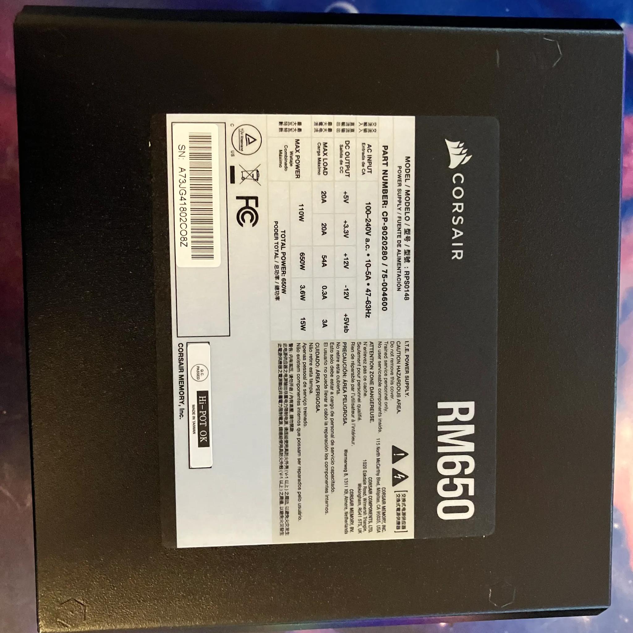 Corsair RM650 80+ Gold Fully Modular PSU