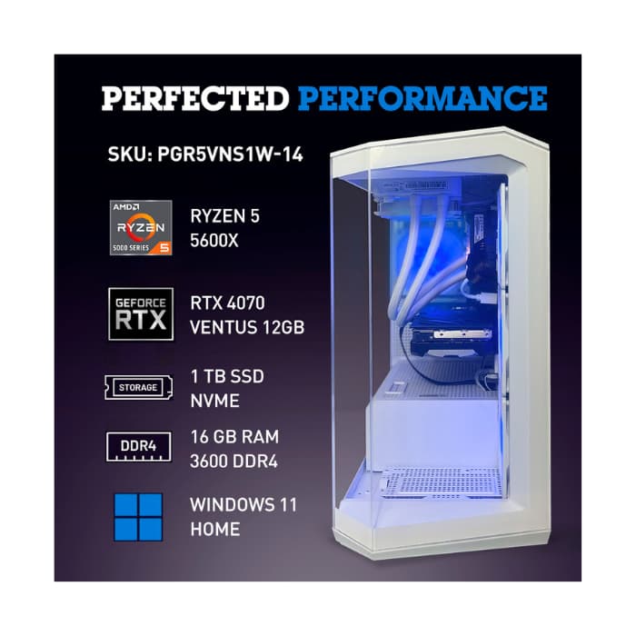 NSX PC Gaming RYZEN 5 5600X | 16 GB RAM3600 DDR4 | 1TB SSD NVME / GEFORCE RTX 4070, Pano White