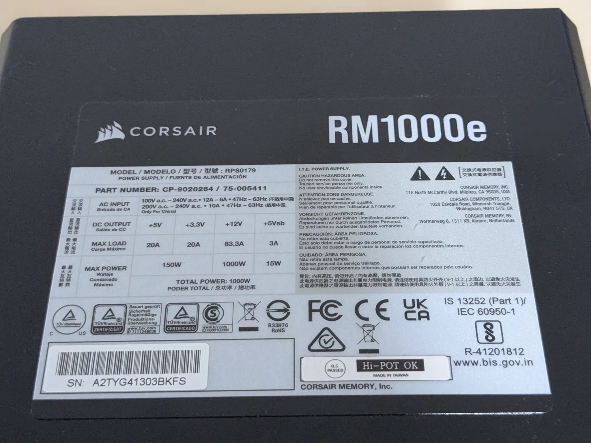 Corsair 1000W Fully Modular Power Supply
