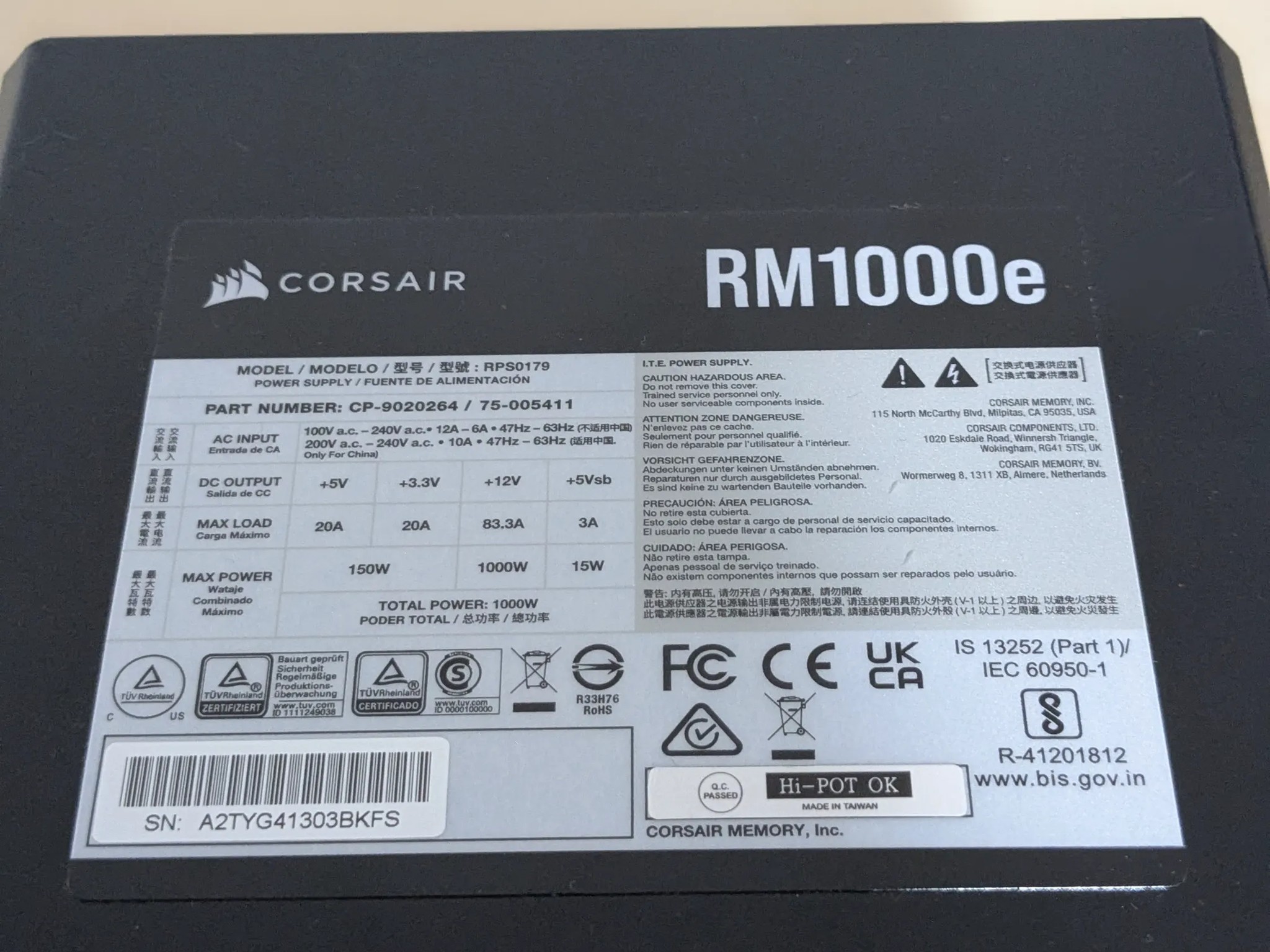 Corsair 1000W Fully Modular Power Supply
