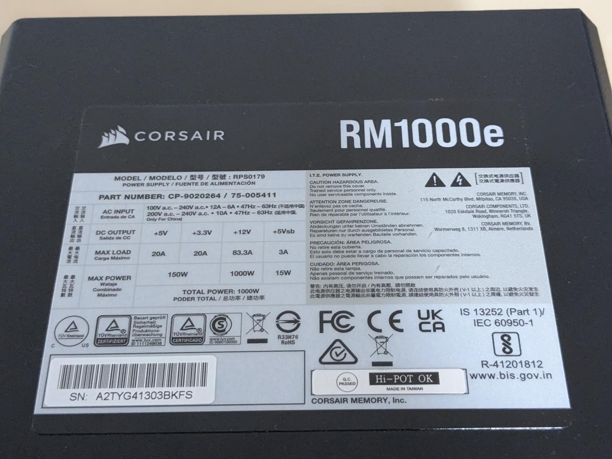 Corsair 1000W Fully Modular Power Supply