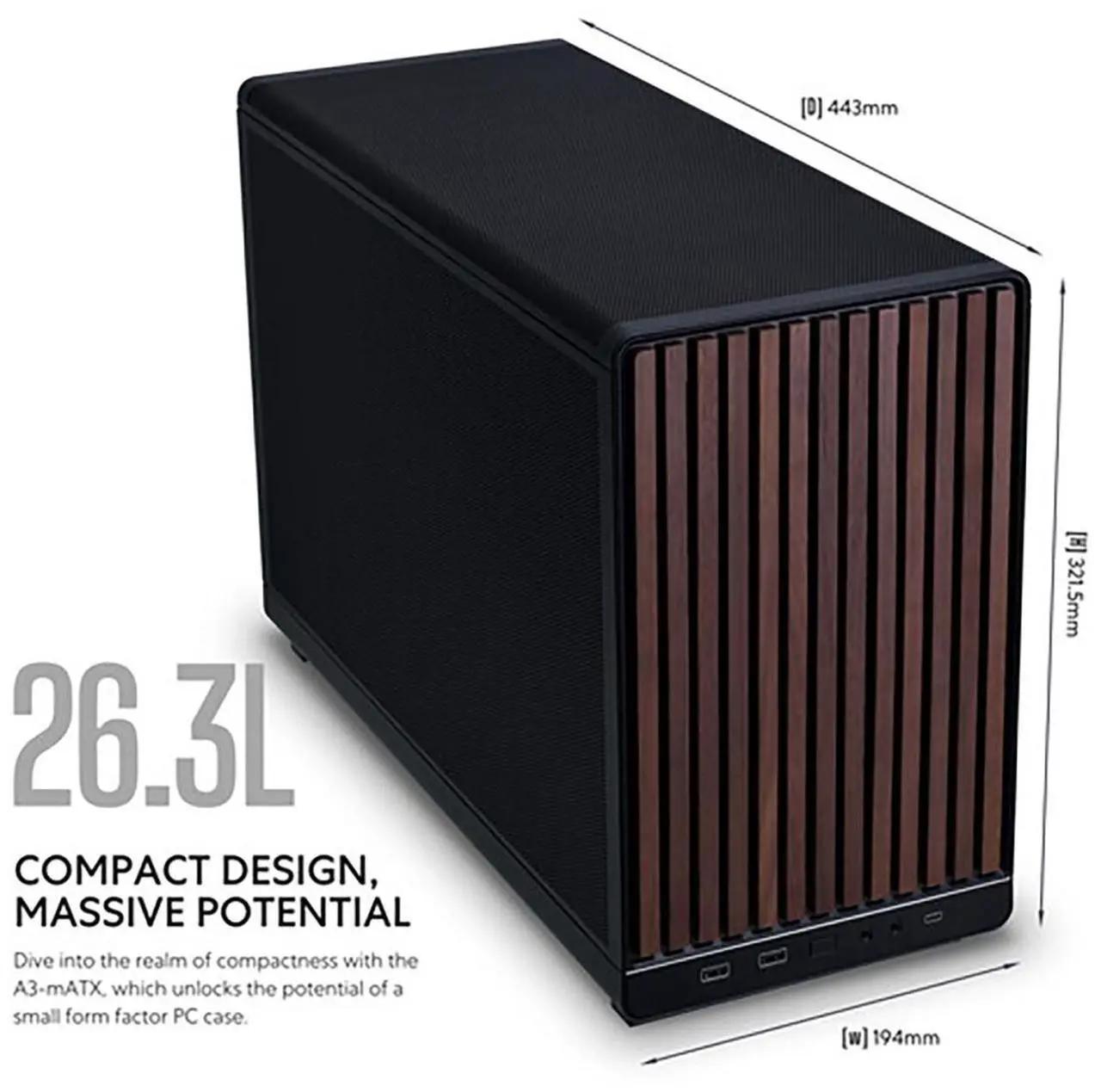 Lian Li A3-mATX Wood Edition Micro ATX Case Supports 360mm AIO Cooler & 415mm GPU | Black