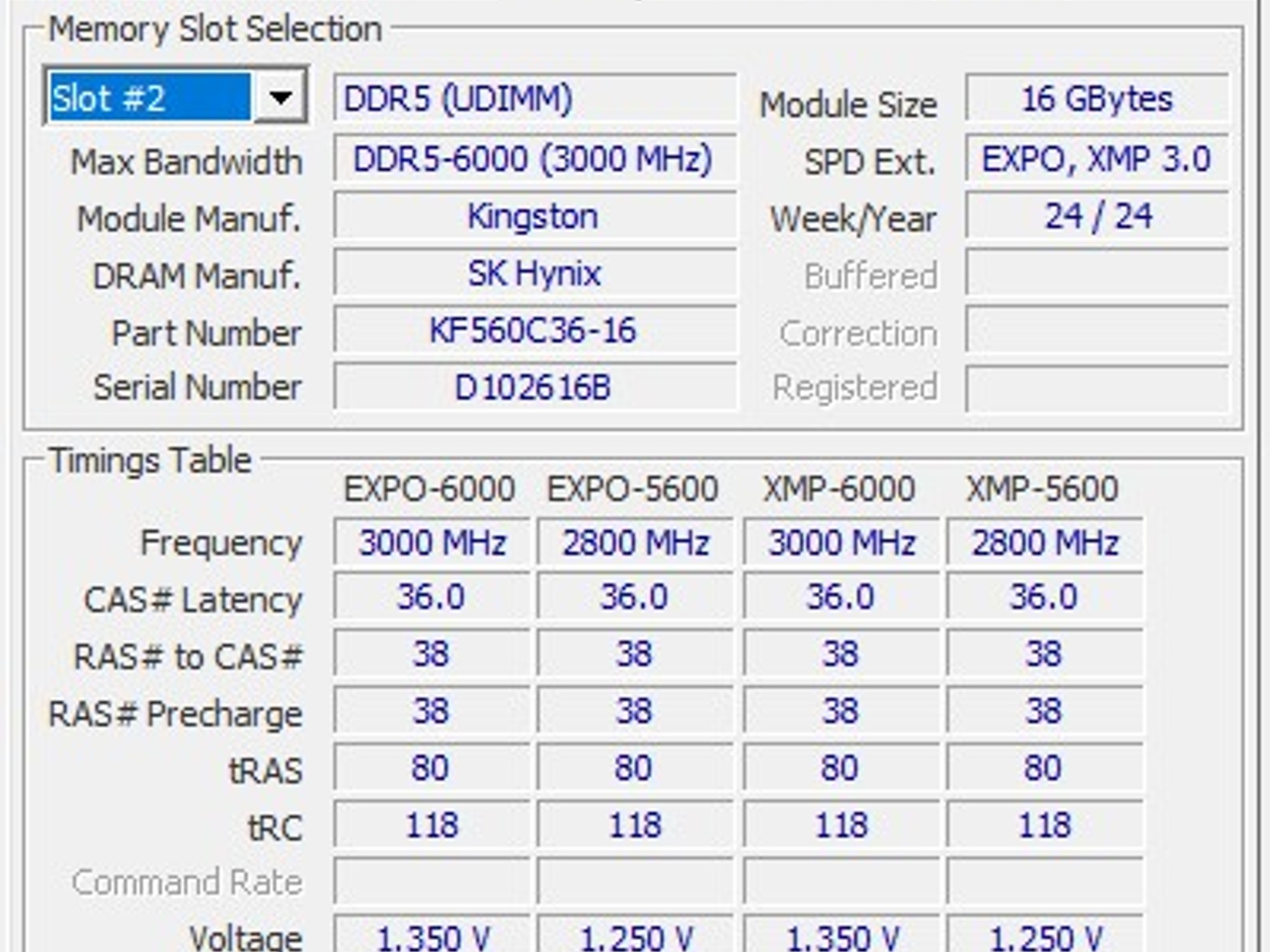 Kingston Fury 16GB DDR5 6000 MT/s CL36
