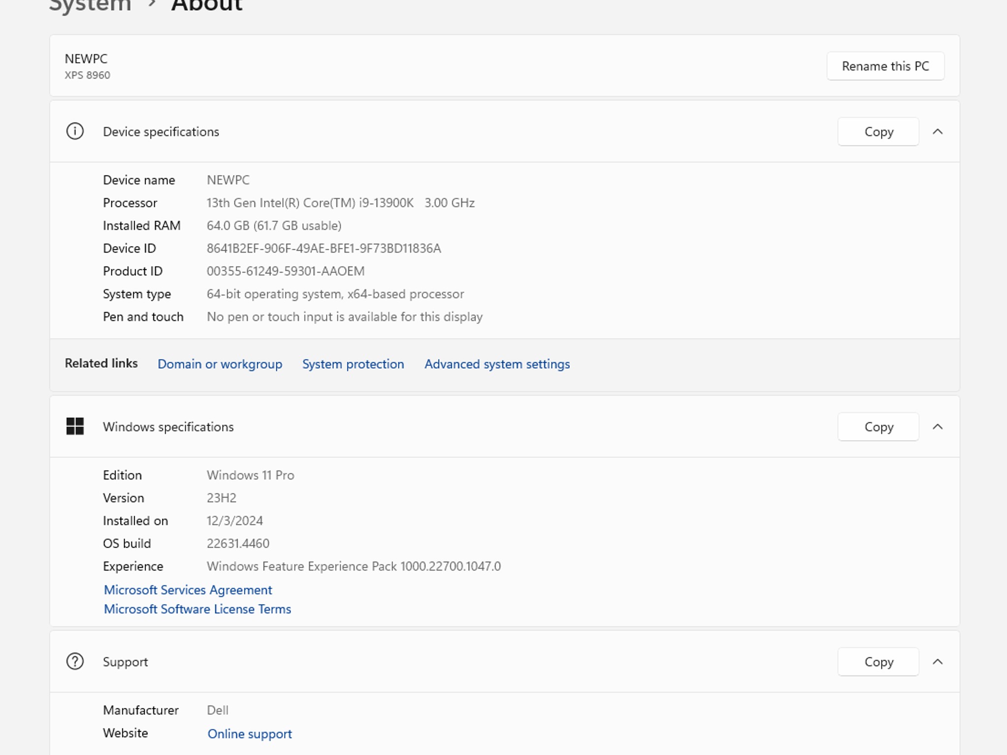 Dell Intel Core-i9 13900K 64GB RAM RTX4070Ti 3TB SSD