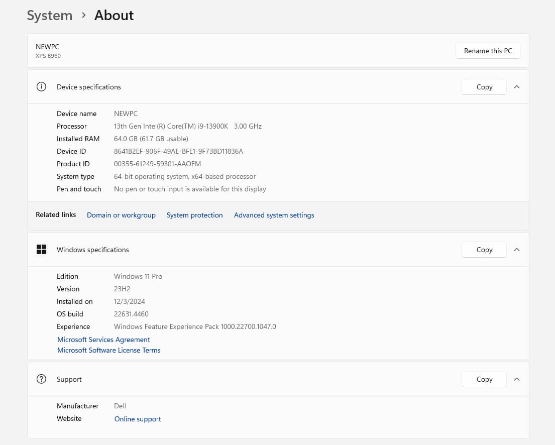 Dell Intel Core-i9 13900K 64GB RAM RTX4070Ti 3TB SSD