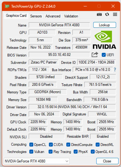 Zotac NVIDIA GeForce RTX 4080 Trinity Triple Fan 16GB GDDR6X PCIe 4.0 Graphics Card