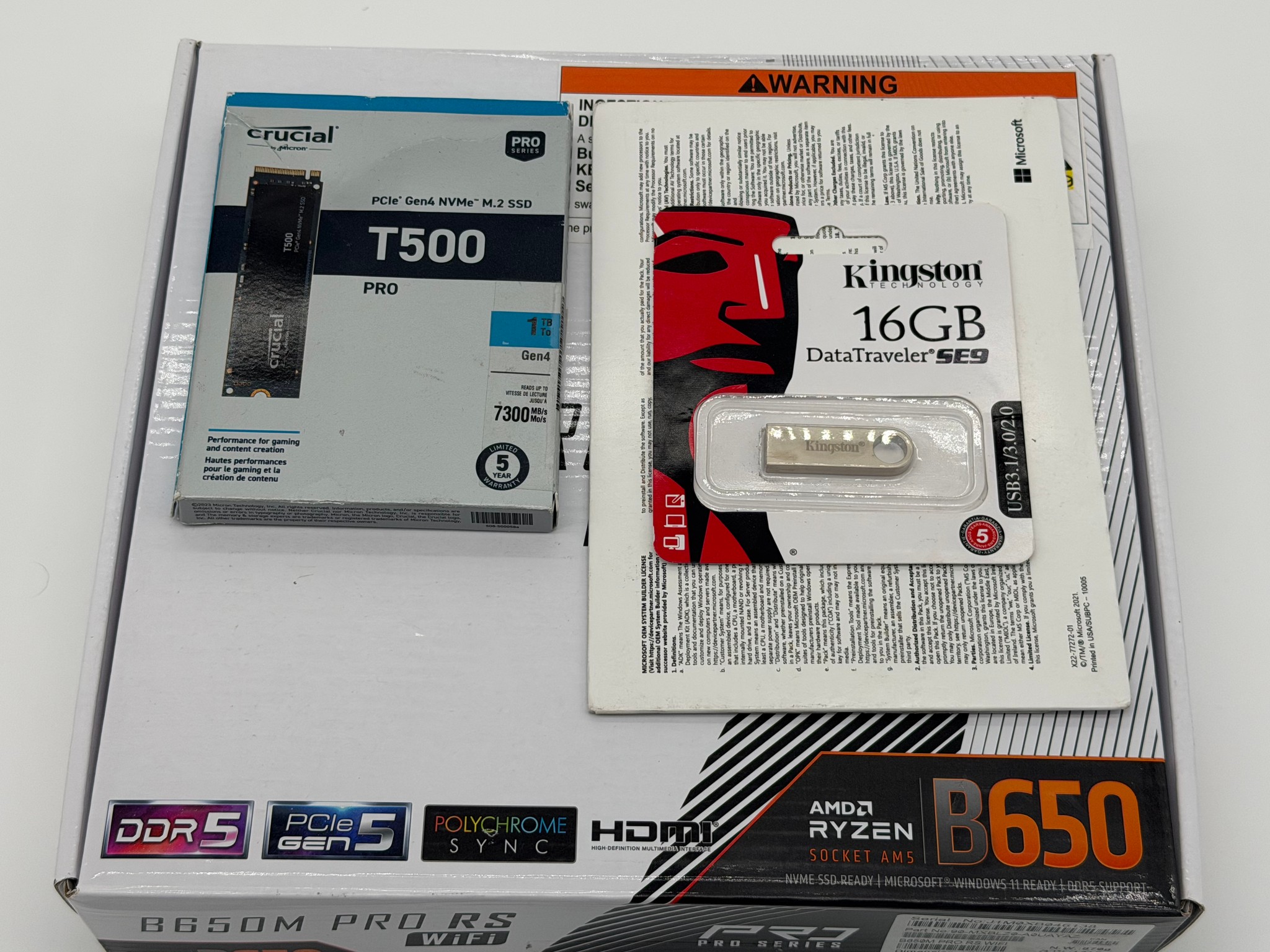 ASRock B650M Pro RS WiFi + Crucial T500 1TB + Windows 11 Setup