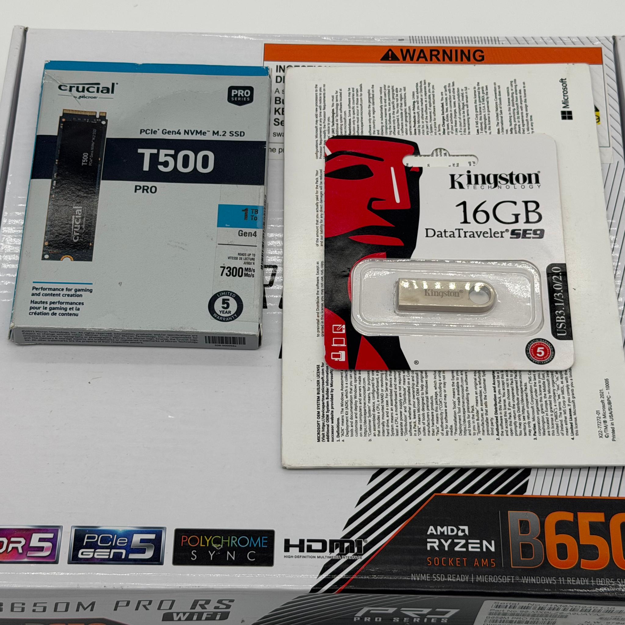 ASRock B650M Pro RS WiFi + Crucial T500 1TB + Windows 11 Setup