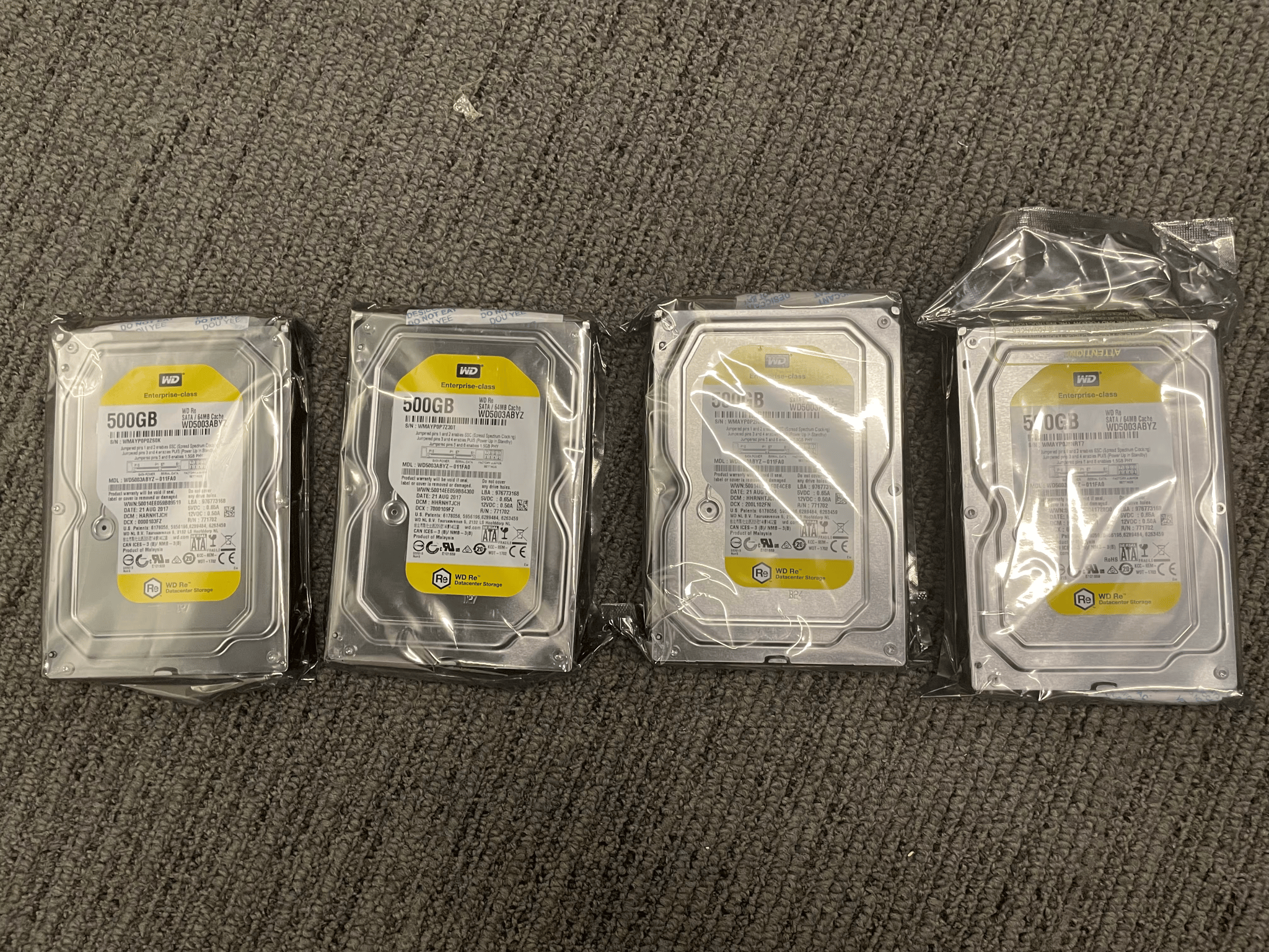4x qty, Western Digital RE 500GB, 3.5" 7200RPM HDD, Sealed/New