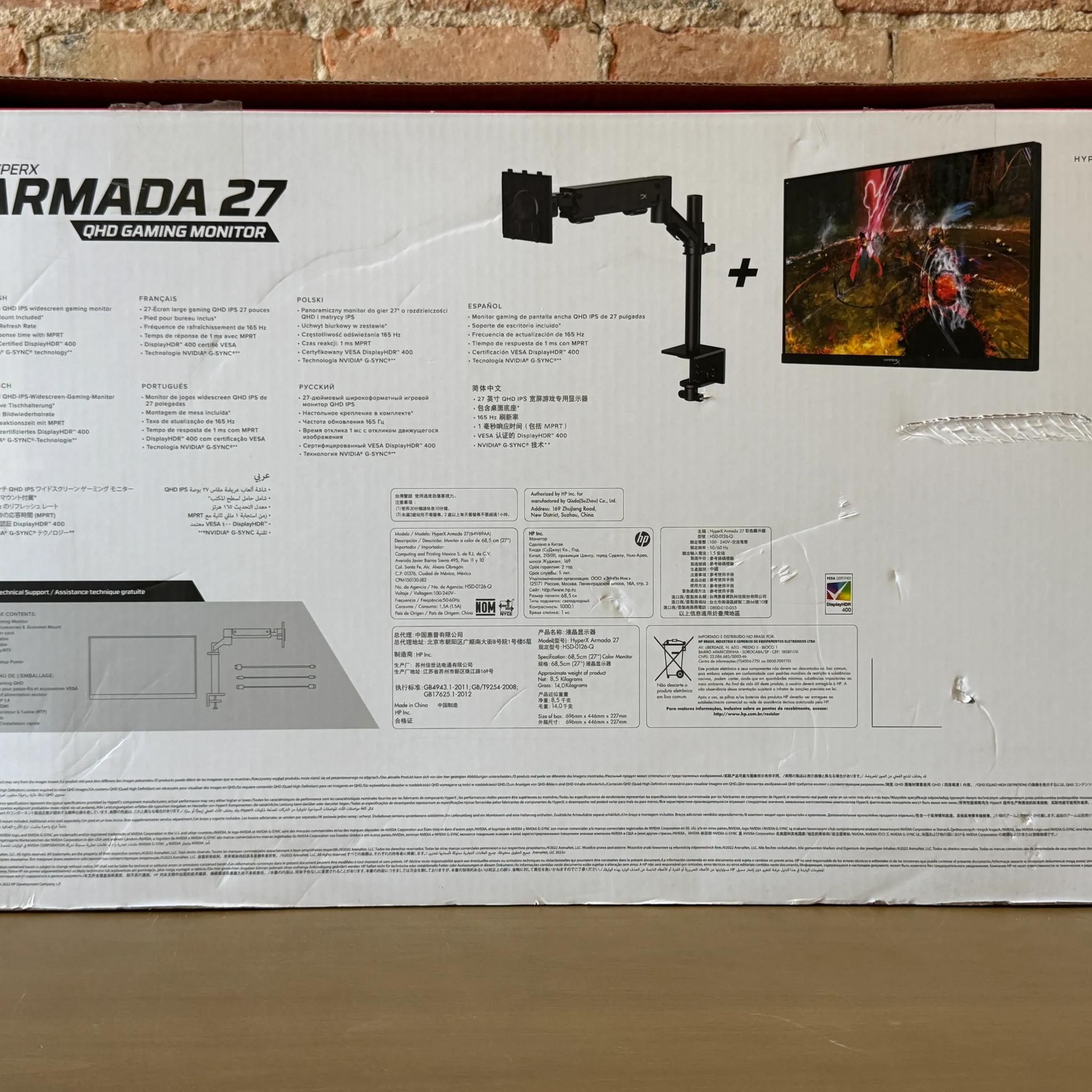HyperX Armada 27" 2K QHD (2560 x 1440) 165Hz Gaming Monitor (Open Box)