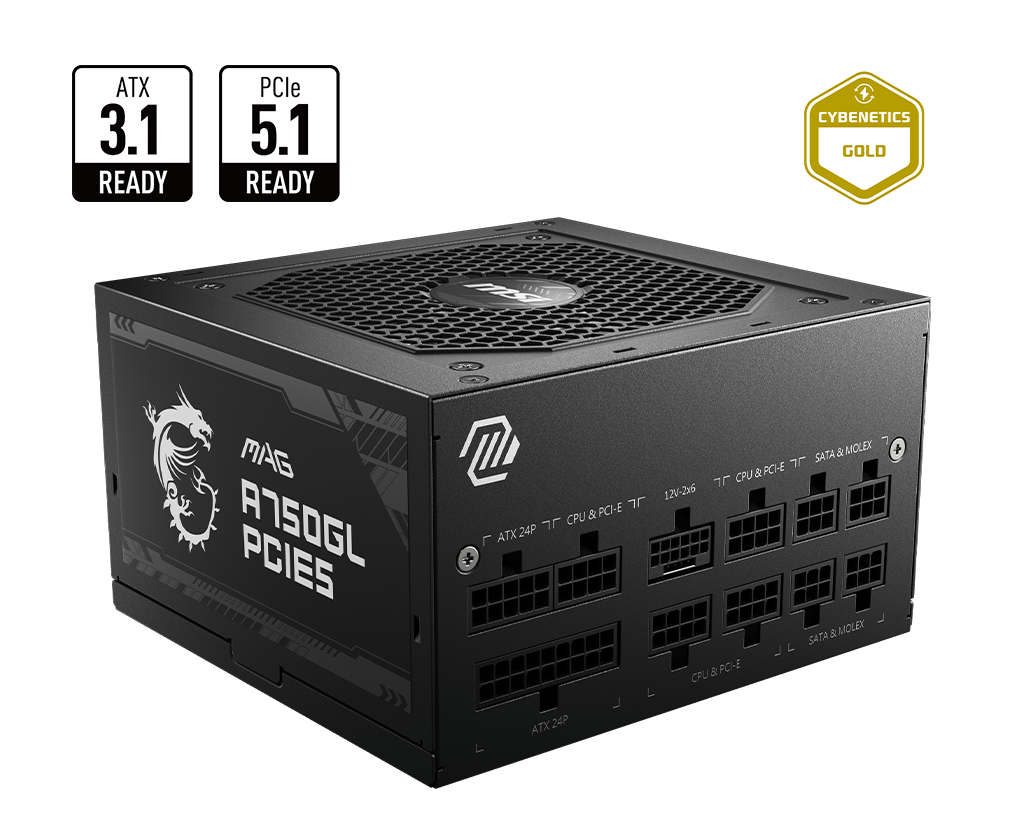 MSI MAG A750GL PCIE 5.1 & ATX 3.1 750W Full Modular 80 Plus Gol Power Supply