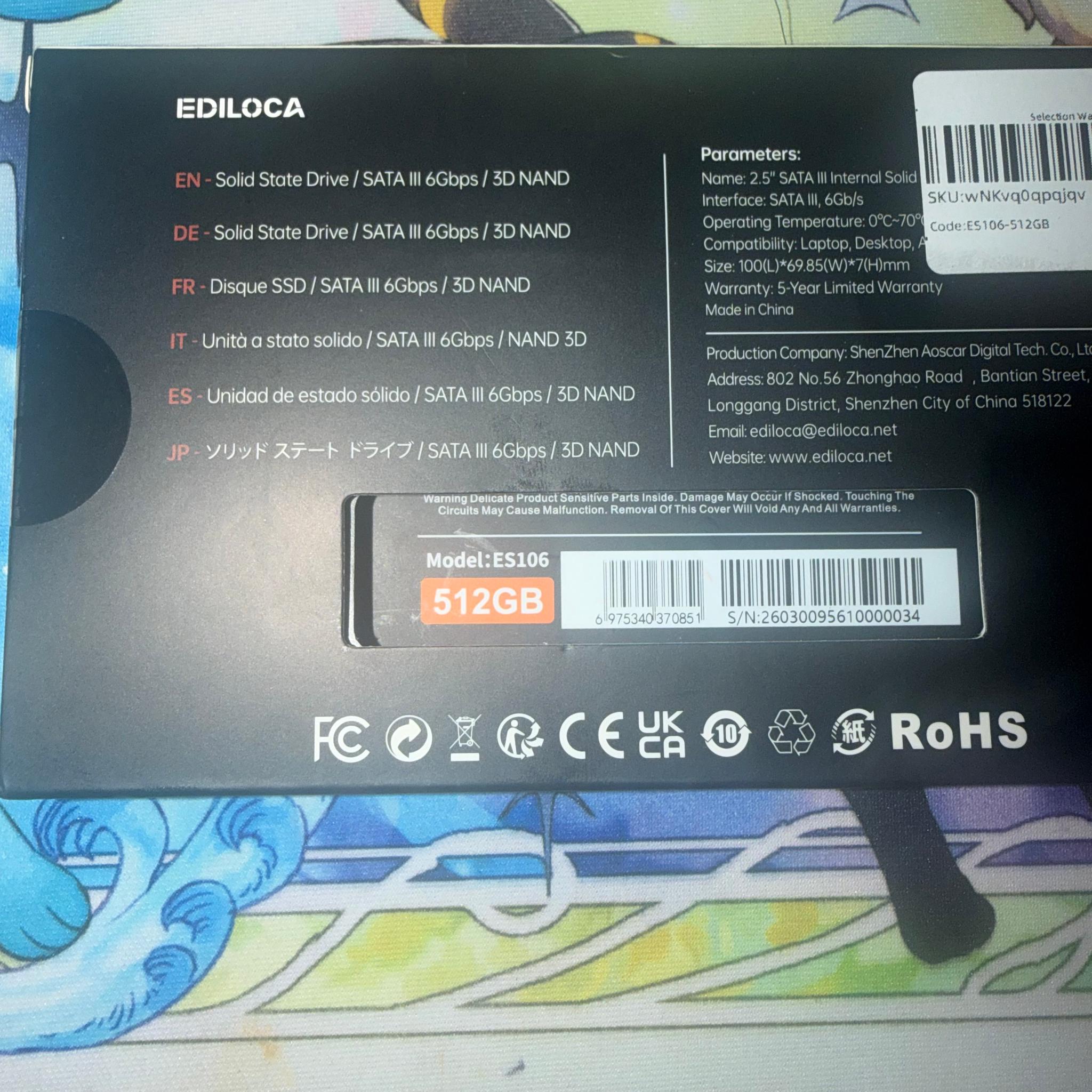 Ediloca ES106 2.5” sata 512 GB