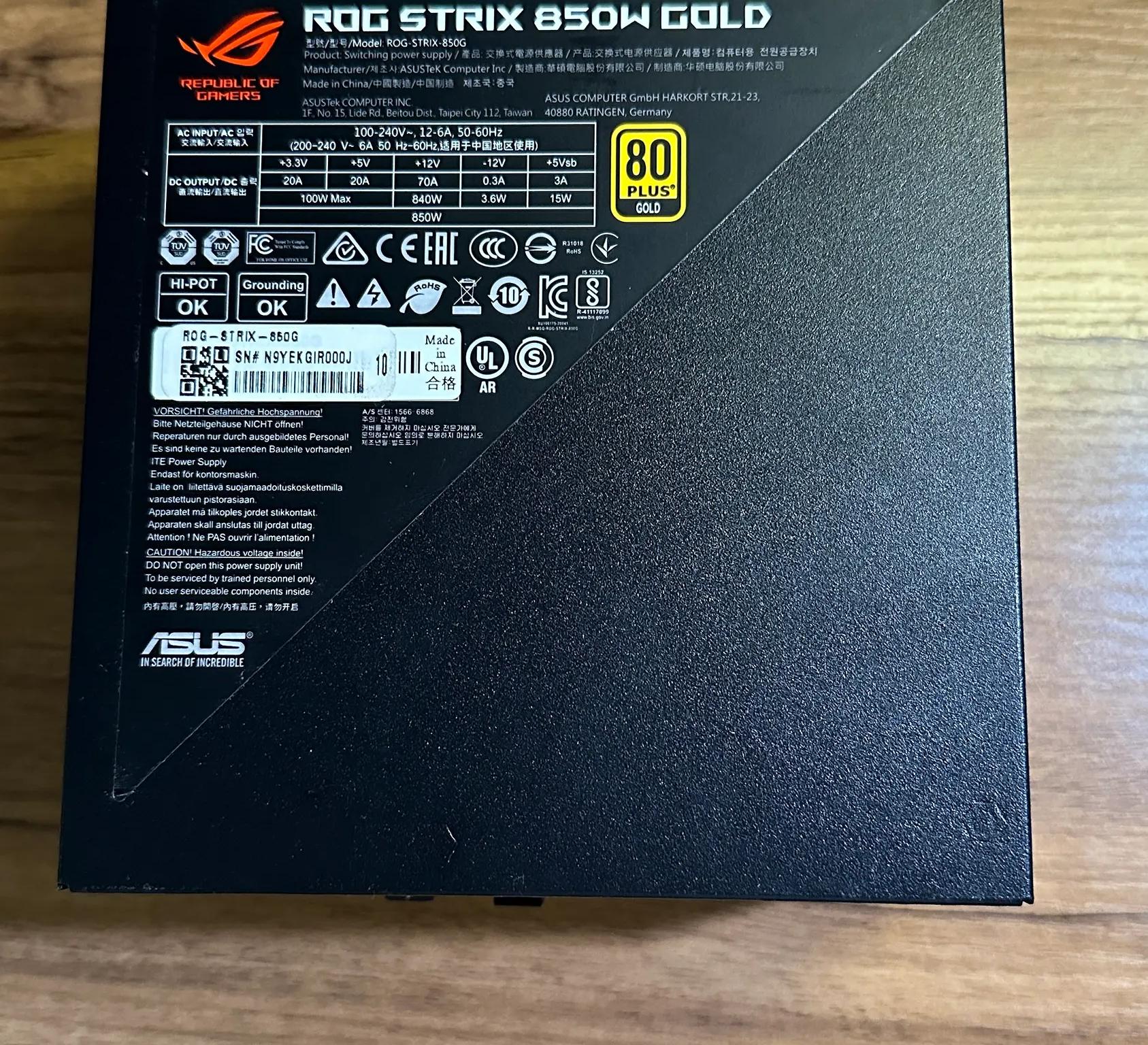 ASUS ROG-STRIX-850G 850W 80+ Gold ATX Modular Power Supply PSU W/ Cables
