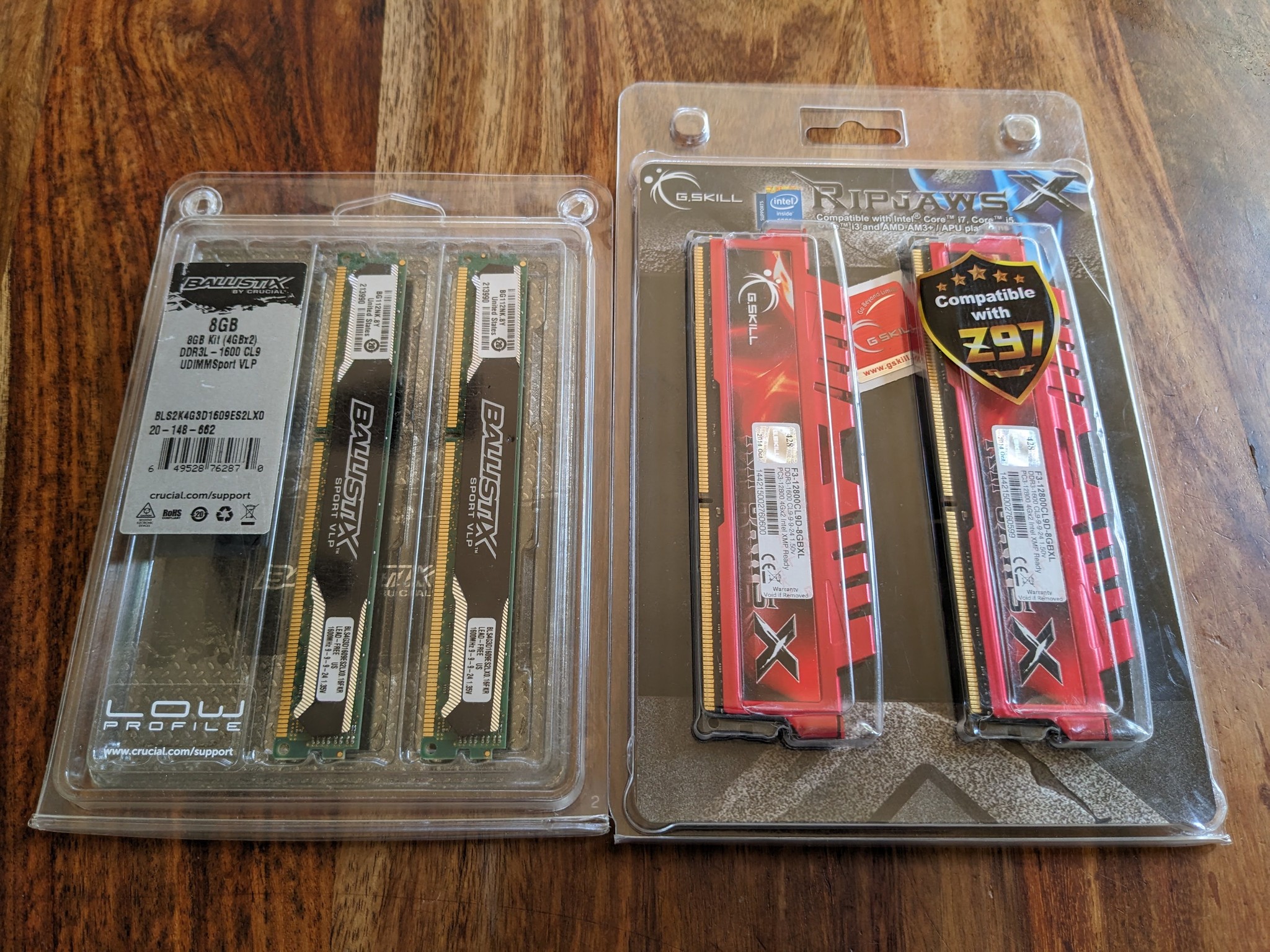 24GB of DDR3 Desktop RAM-Untested- Ripjaw 16GB and Ballistix Low Profile 8GB Kits IOB