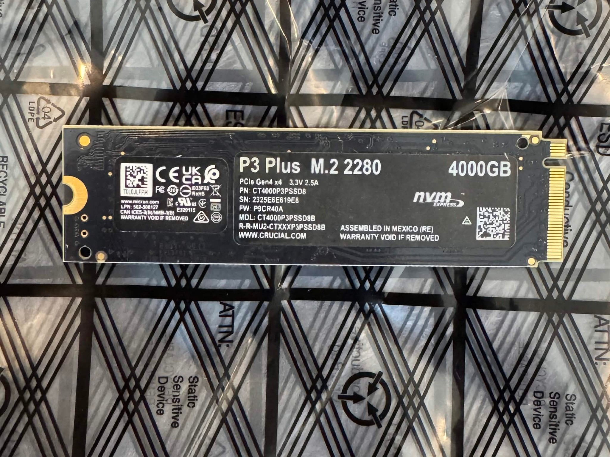 Crucial P3 Plus 4TB M.2 2280 NVMe PCIe Gen4 x4 SSD 100% Health