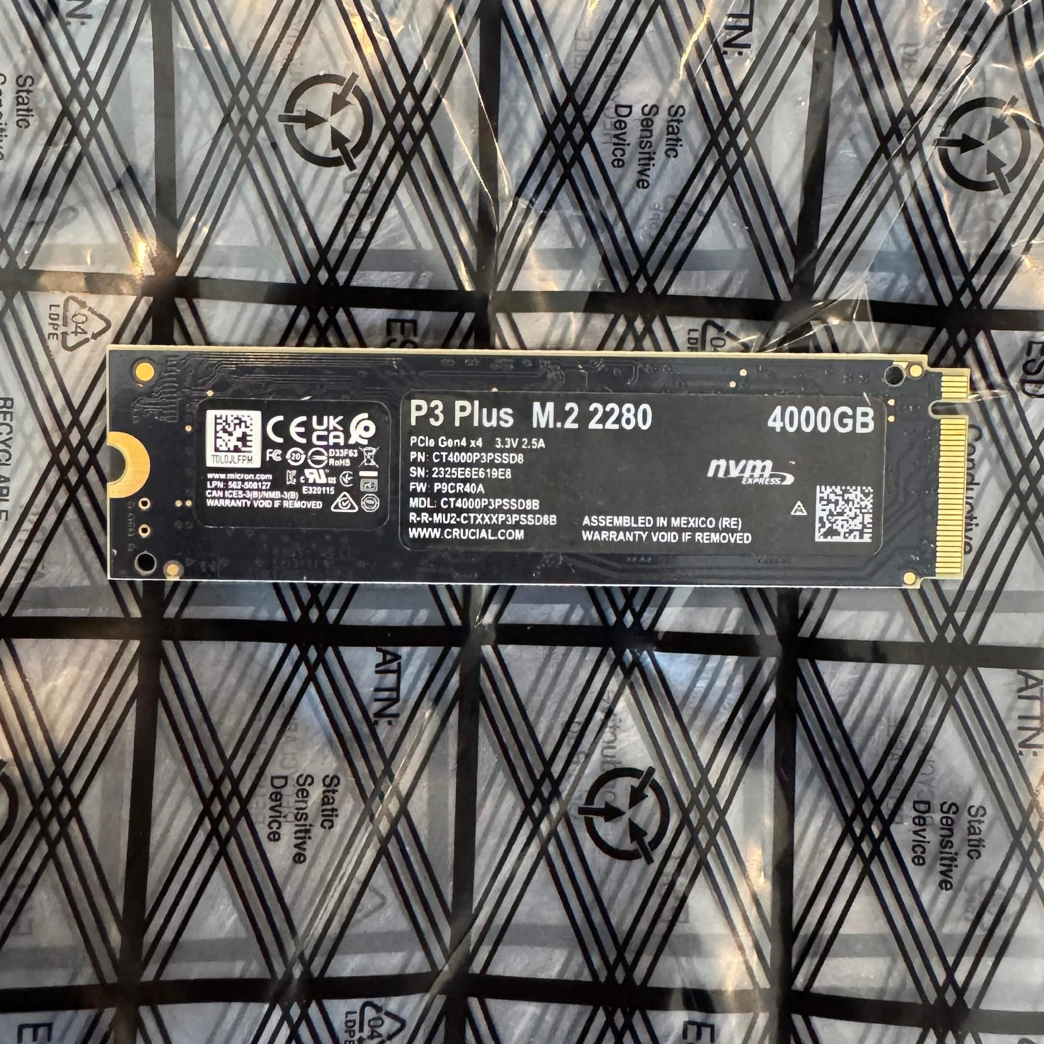 Crucial P3 Plus 4TB M.2 2280 NVMe PCIe Gen4 x4 SSD 100% Health