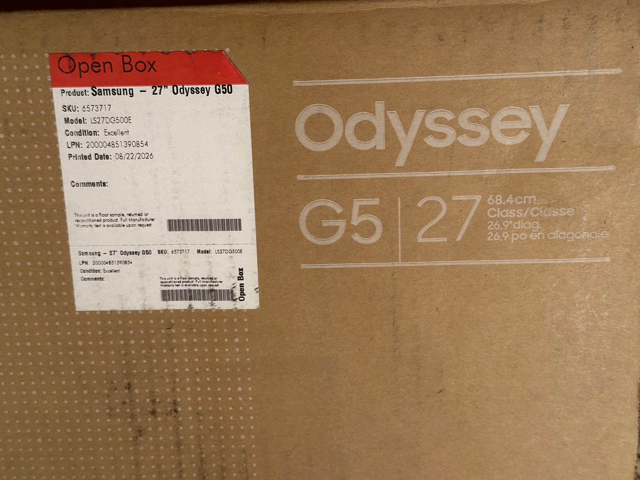 New Samsung 27” Odyssey G50D QHD 180Hz 1ms Gaming Monitor