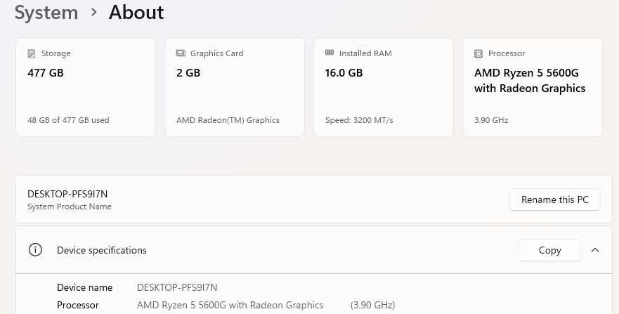 AMD Ryzen 5 5600G Gaming PC Radeon Vega 7 Graphics ASUS B550M-A B550 Fractal Design Focus 2 Case