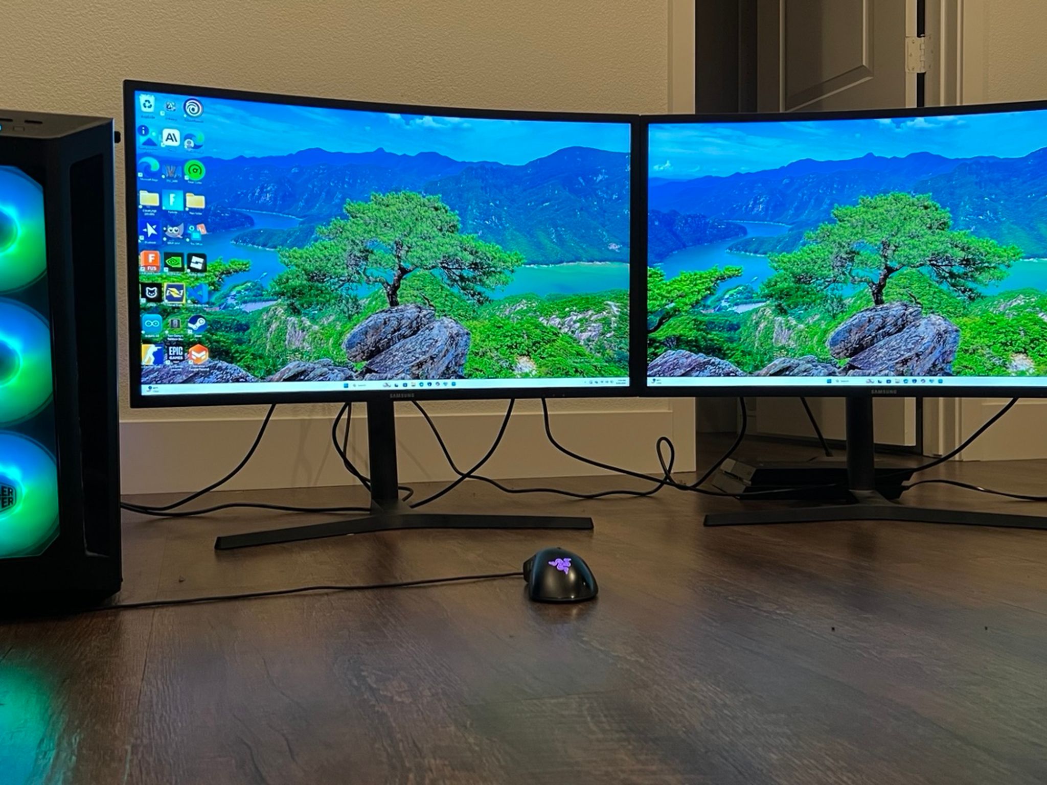 Two 32" Curved Samsung C32HG70 Monitors