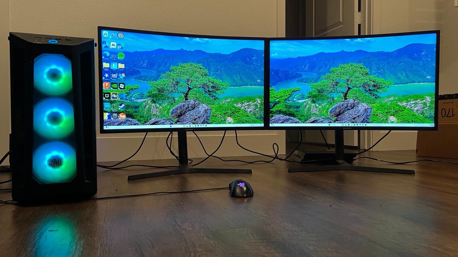 Two 32" Curved Samsung C32HG70 Monitors