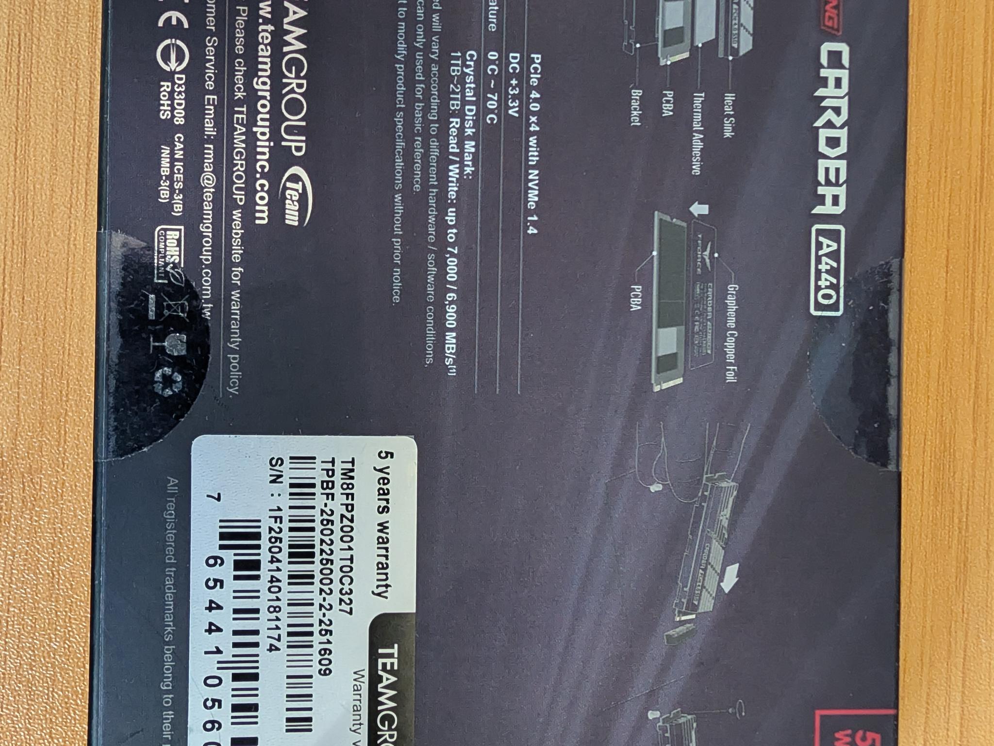 [BNIB]T-Force CARDEA A440 1TB Gen4 NVMe SSD – 7000MB/s, DRAM, Heatsink (PS5 Ready)