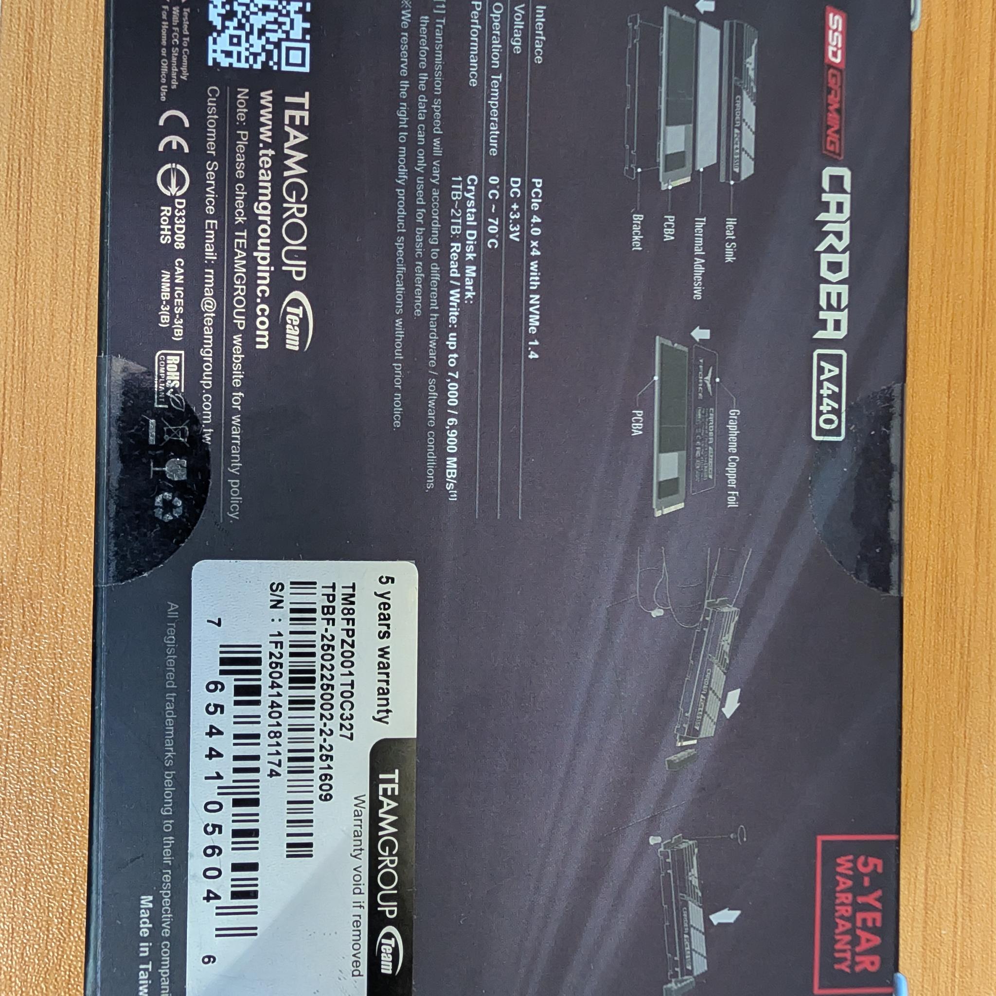 [BNIB]T-Force CARDEA A440 1TB Gen4 NVMe SSD – 7000MB/s, DRAM, Heatsink (PS5 Ready)