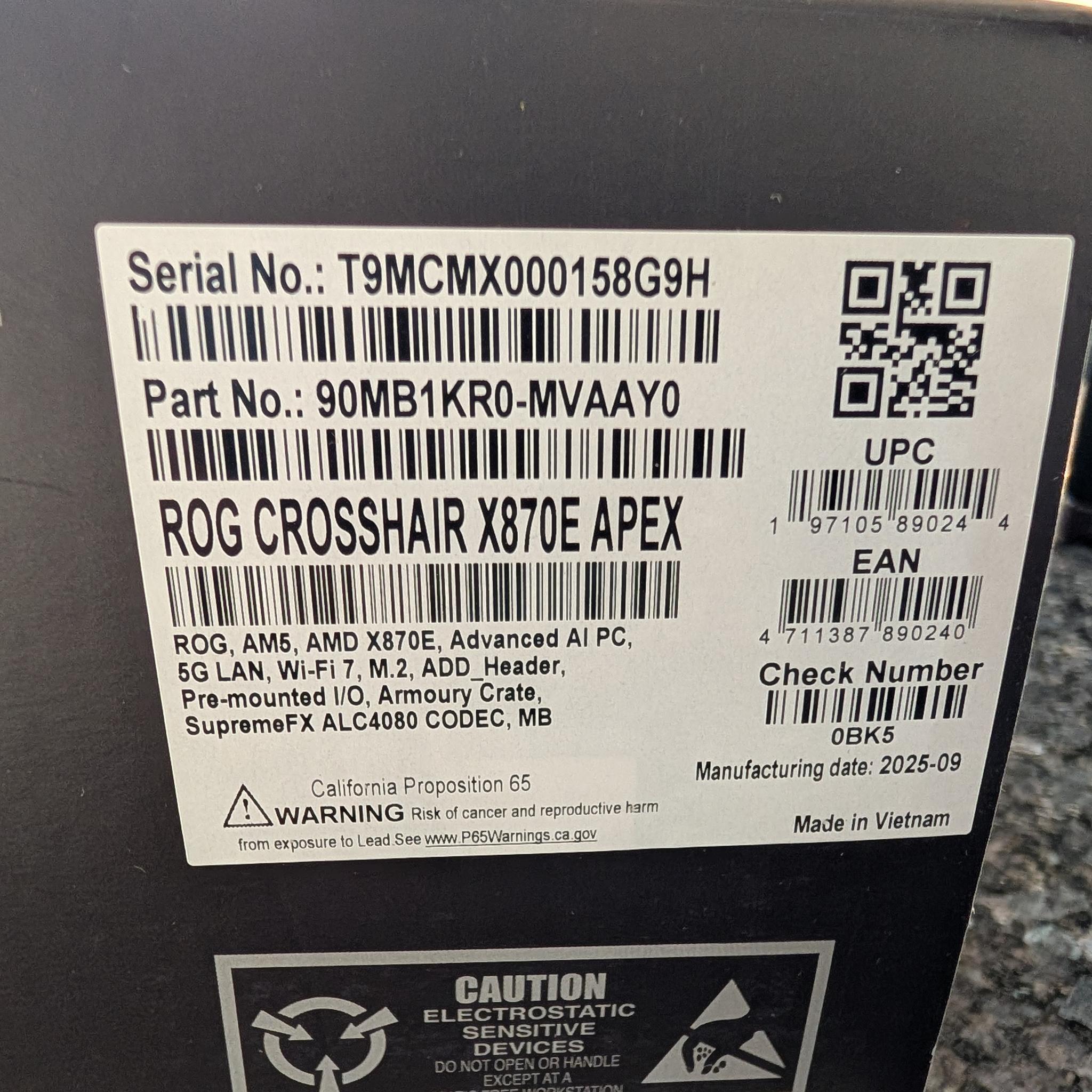 🔴 BRAND NEW 🔴 ASUS ROG Crosshair X870E APEX - Ultimate OC Motherboard AMD AM5 ATX Wi-Fi 7