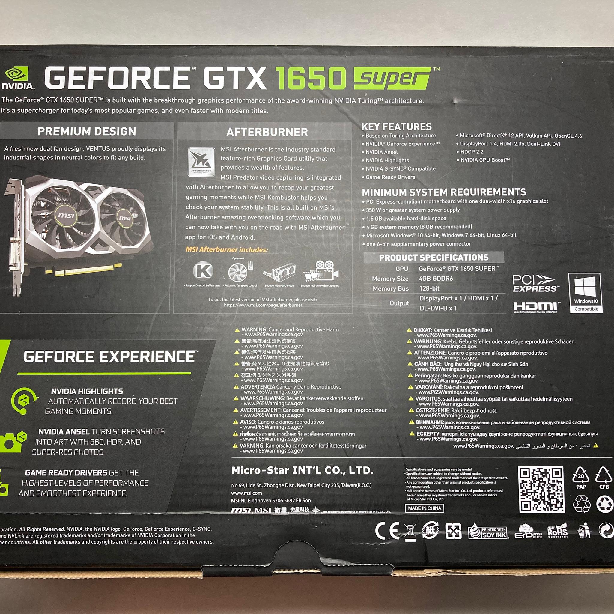MSI GeForce GTX 1650 Super VENTUS XS OC edition - USED