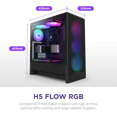 NZXT - H5 Flow RGB 2024 Compact ATX Mid-Tower Airflow PC Case - Black
