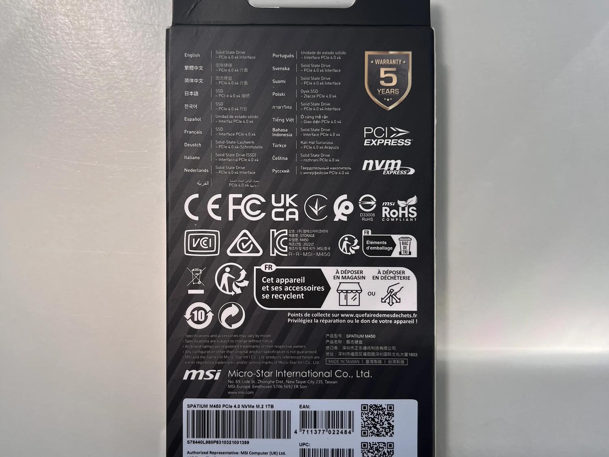 Sealed In box MSI Spatium M450 1TB Gen 4