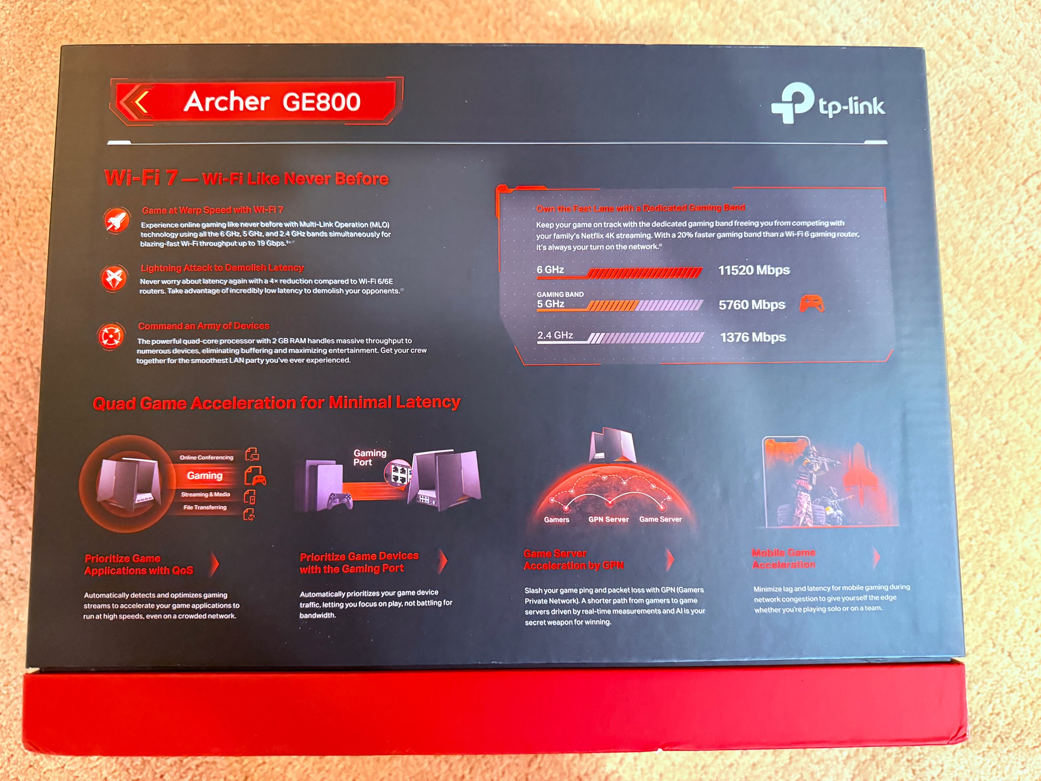 TP-Link Tri-Band BE19000 Wi-Fi 7 Gaming Router Archer GE800 | 12-Stream | 2×10G + 4×2.5G Ports