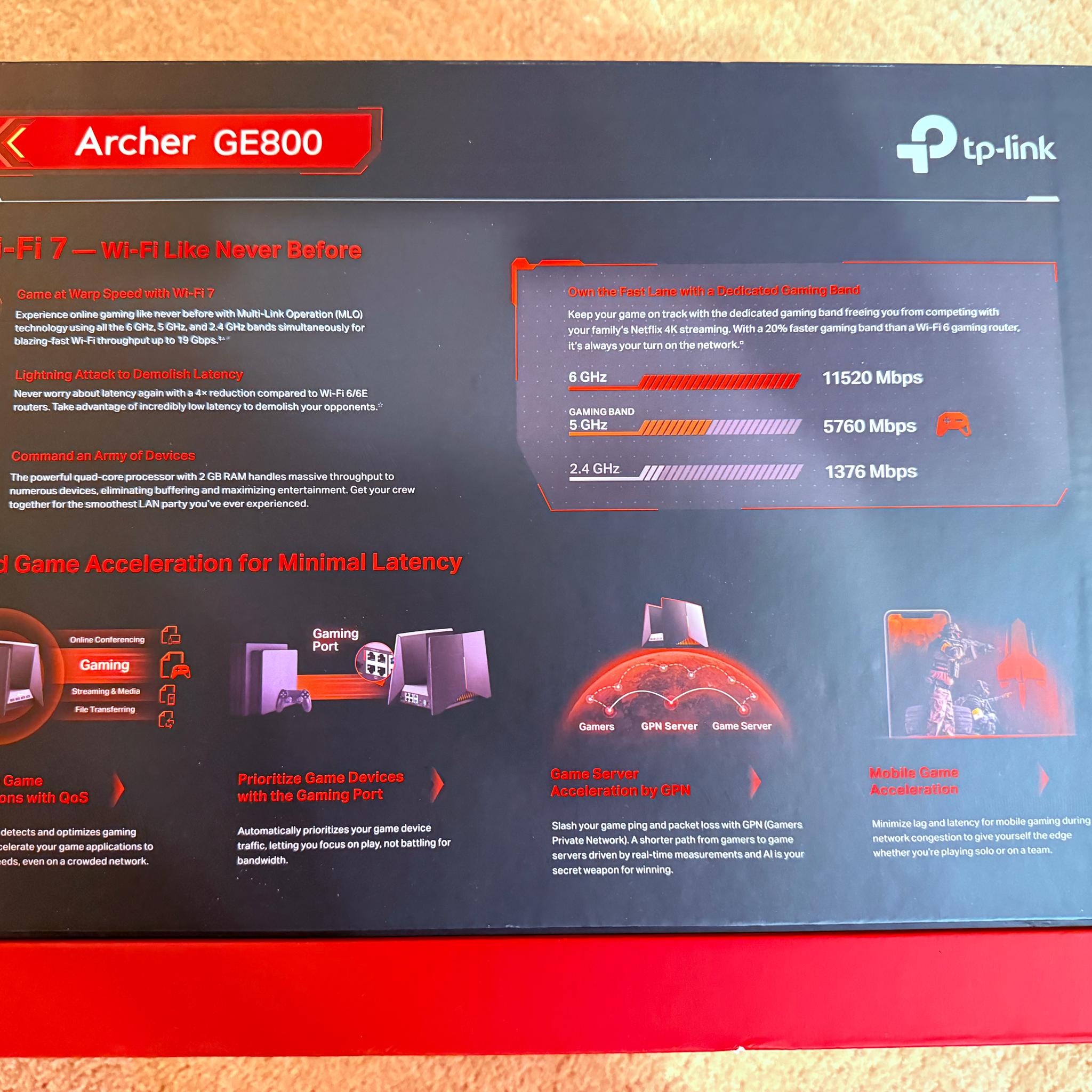 TP-Link Tri-Band BE19000 Wi-Fi 7 Gaming Router Archer GE800 | 12-Stream | 2×10G + 4×2.5G Ports