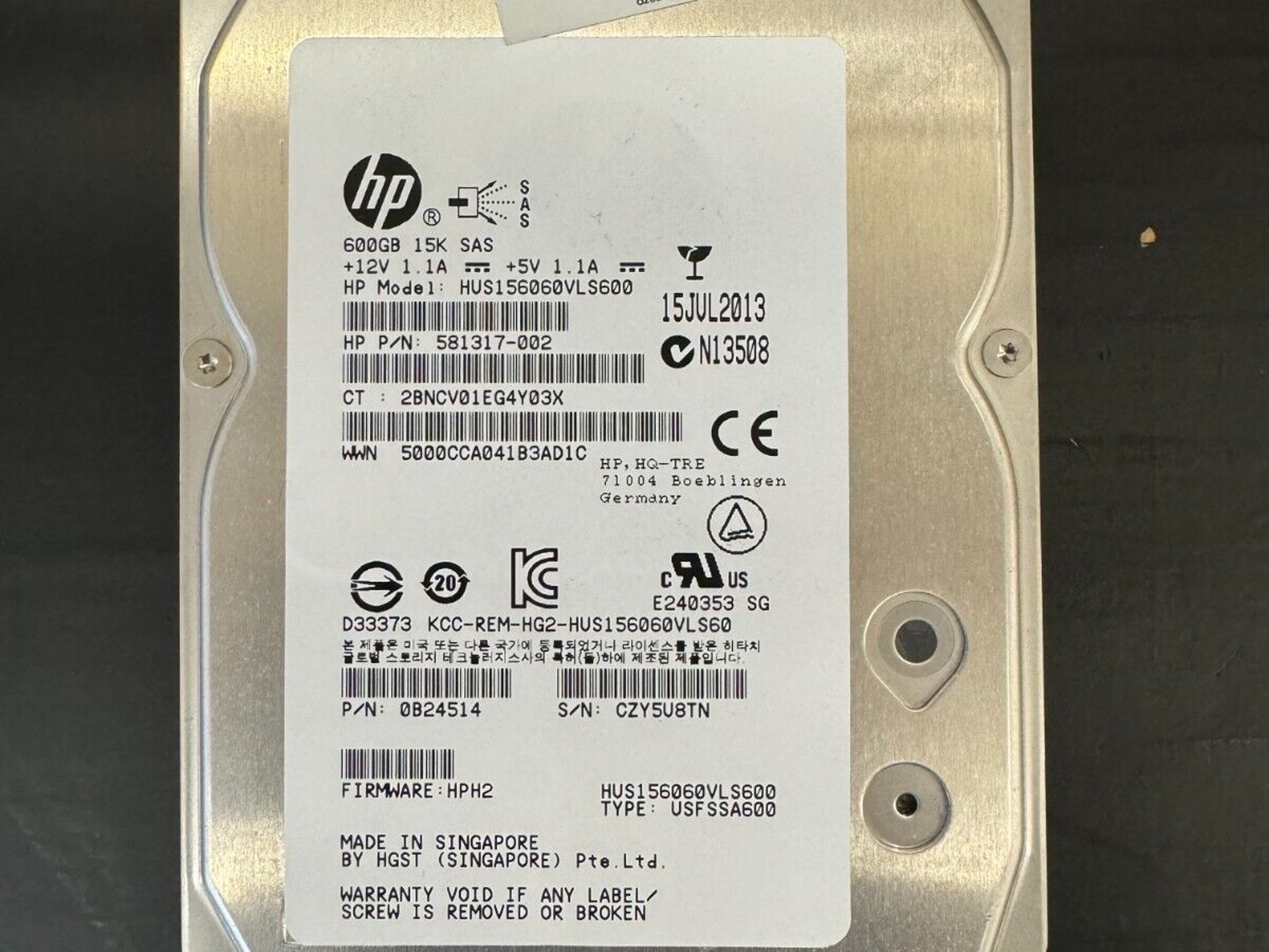 HP 600GB 7200RPM 3.5" SAS 12Gbps Hard Drive HDD