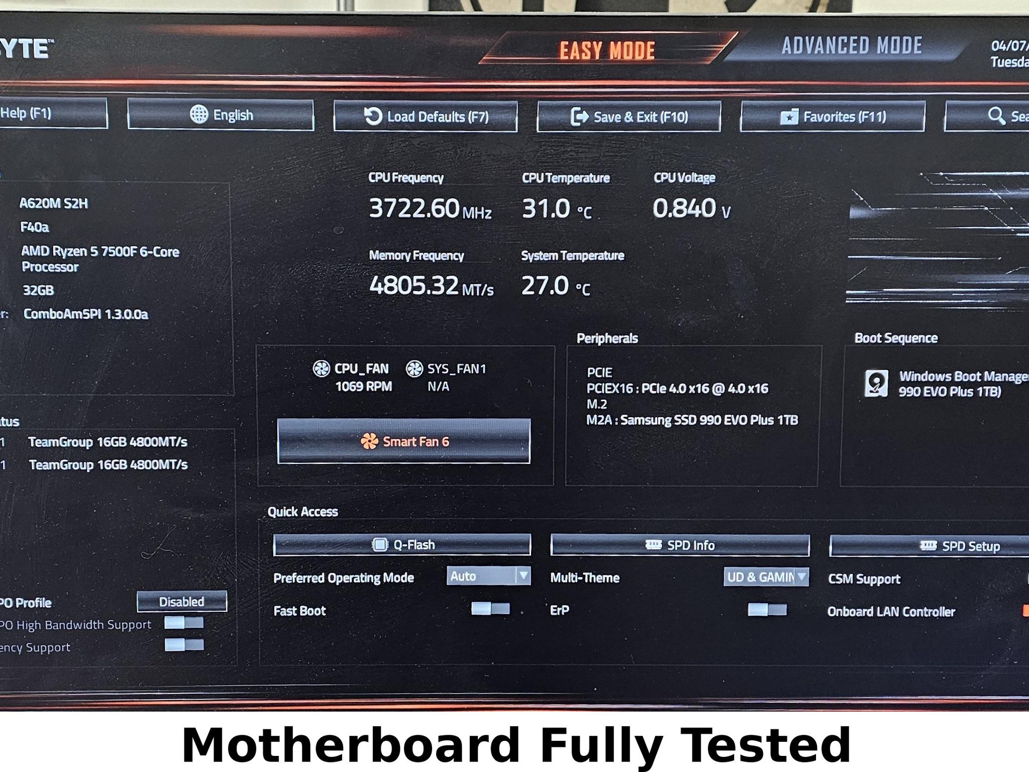 Gigabyte A620 S2H AMD AM5 DDR5 mATX Motherboard