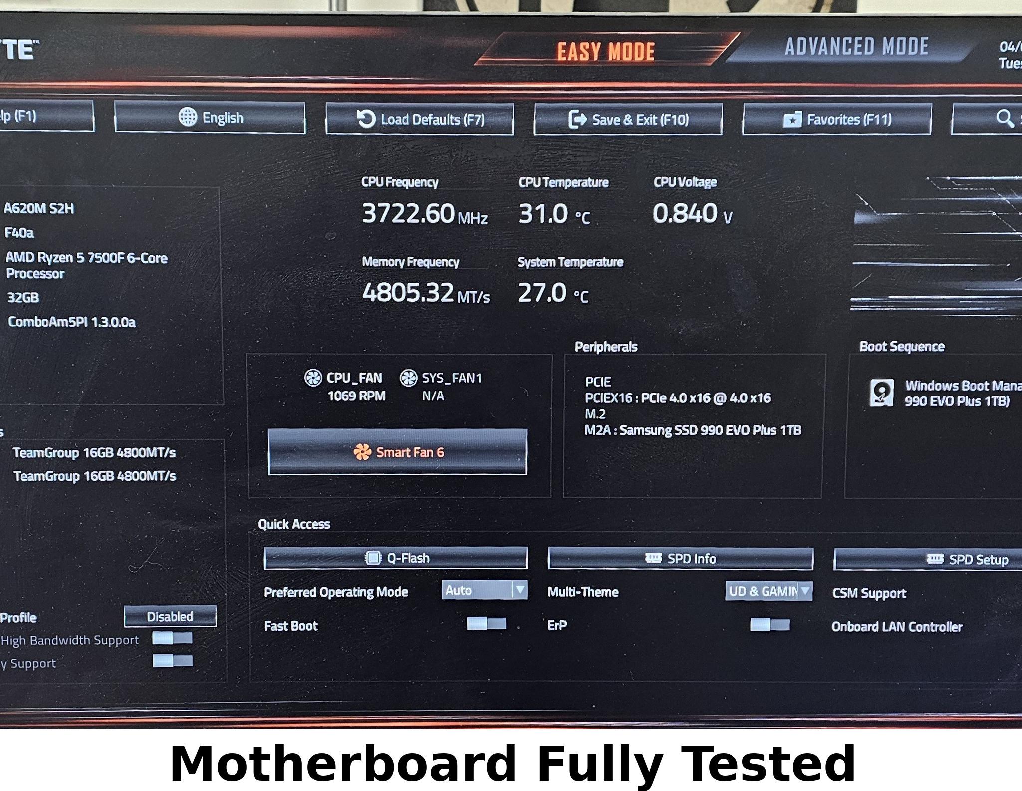Gigabyte A620 S2H AMD AM5 DDR5 mATX Motherboard