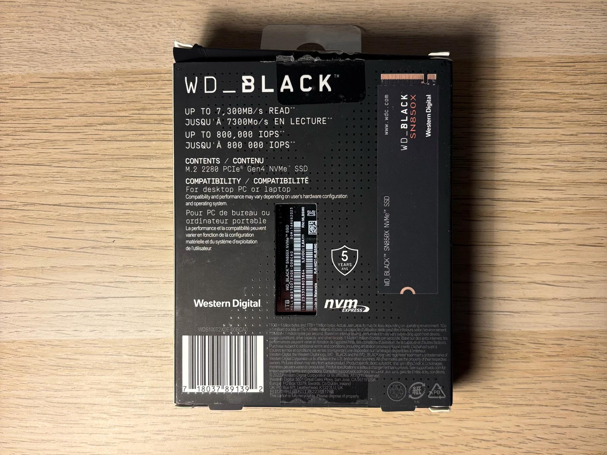 Western Digital WD_BLACK SN850X 1TB NVMe SSD Gen 4 Game Drive Black