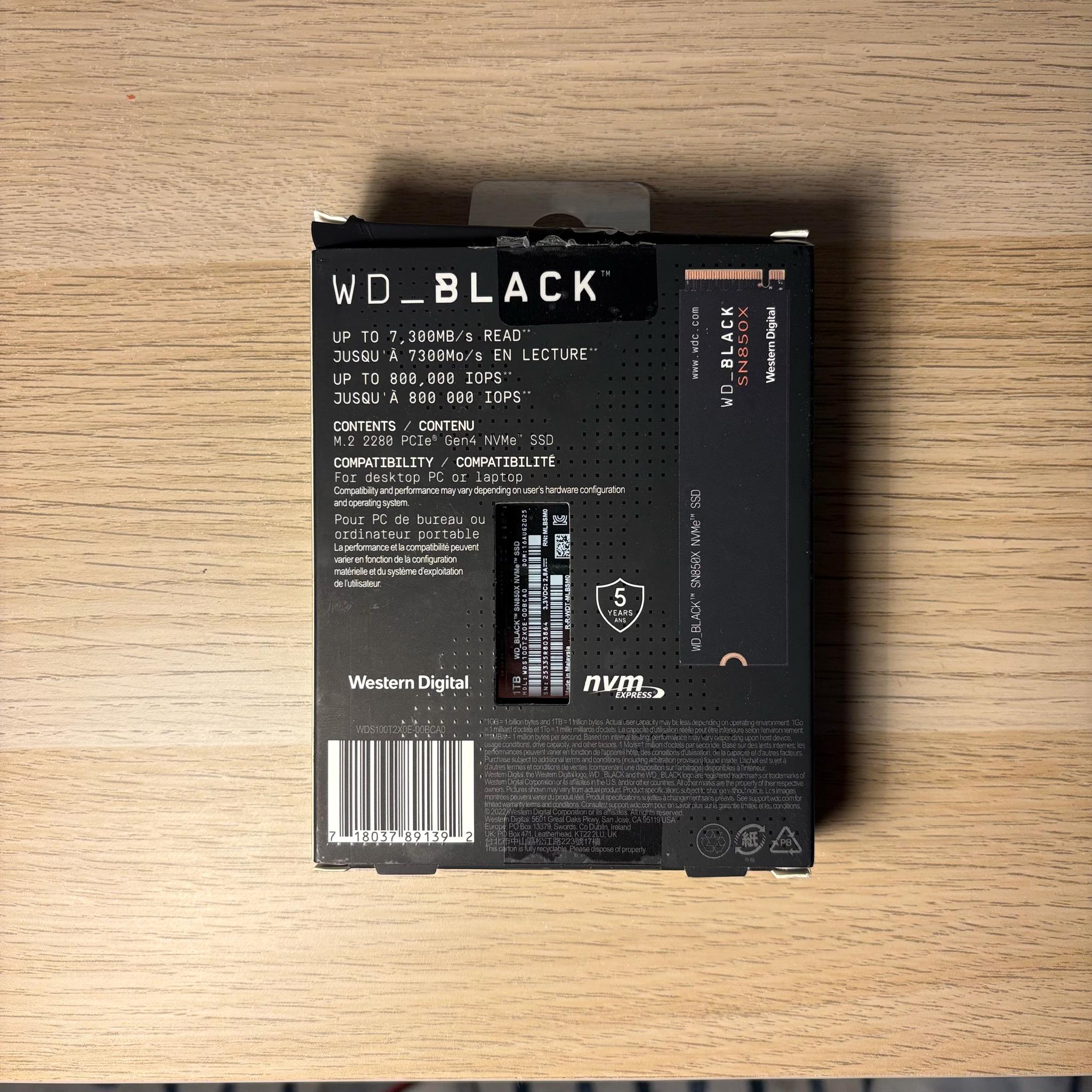 Western Digital WD_BLACK SN850X 1TB NVMe SSD Gen 4 Game Drive Black