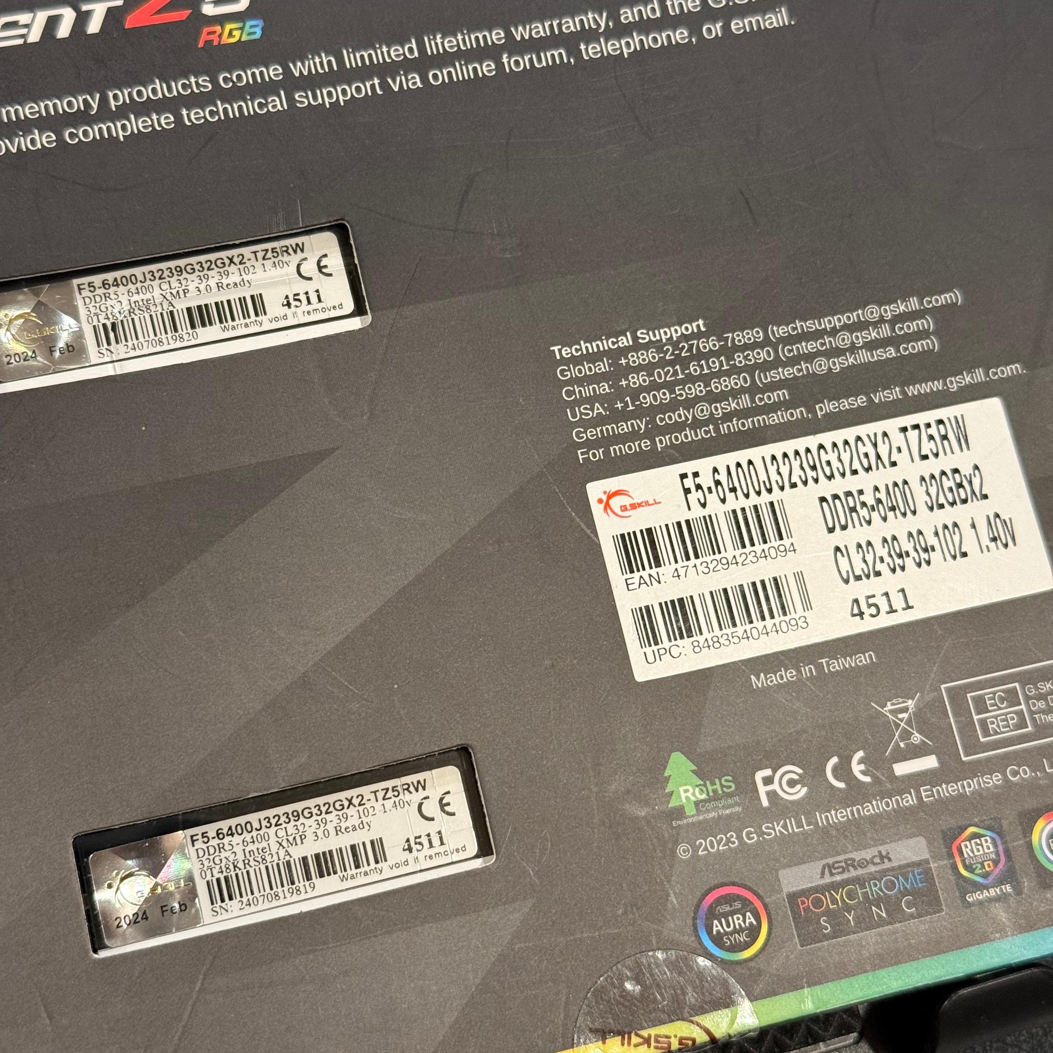 NEW 64GB 6400MHz CL32 White G.Skill Trident Z5 RGB (2x32GB) DDR5 RAM