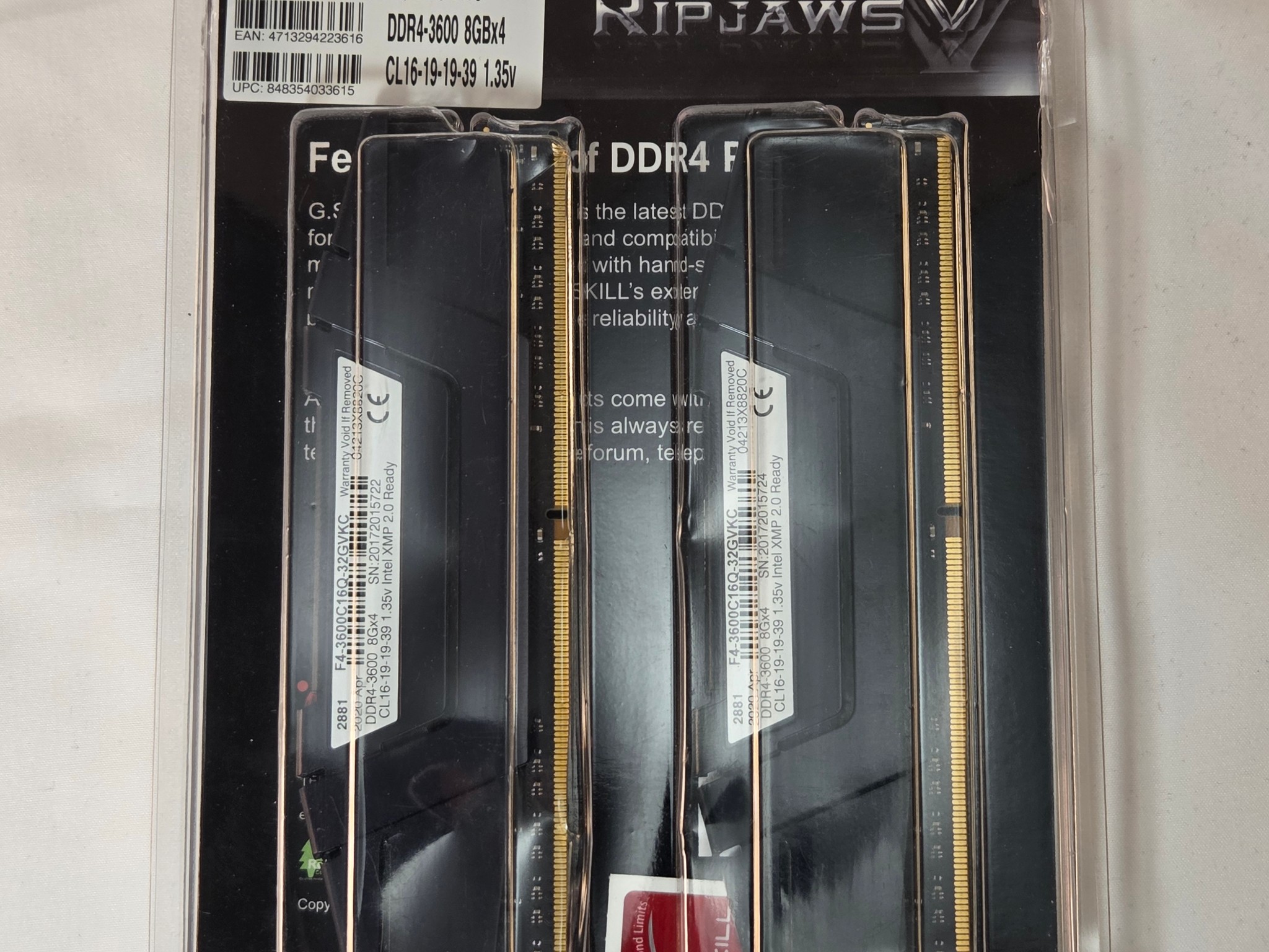G.Skill Ripjaws V DDR4 3600Mhz 32GB (8x4GB) Black