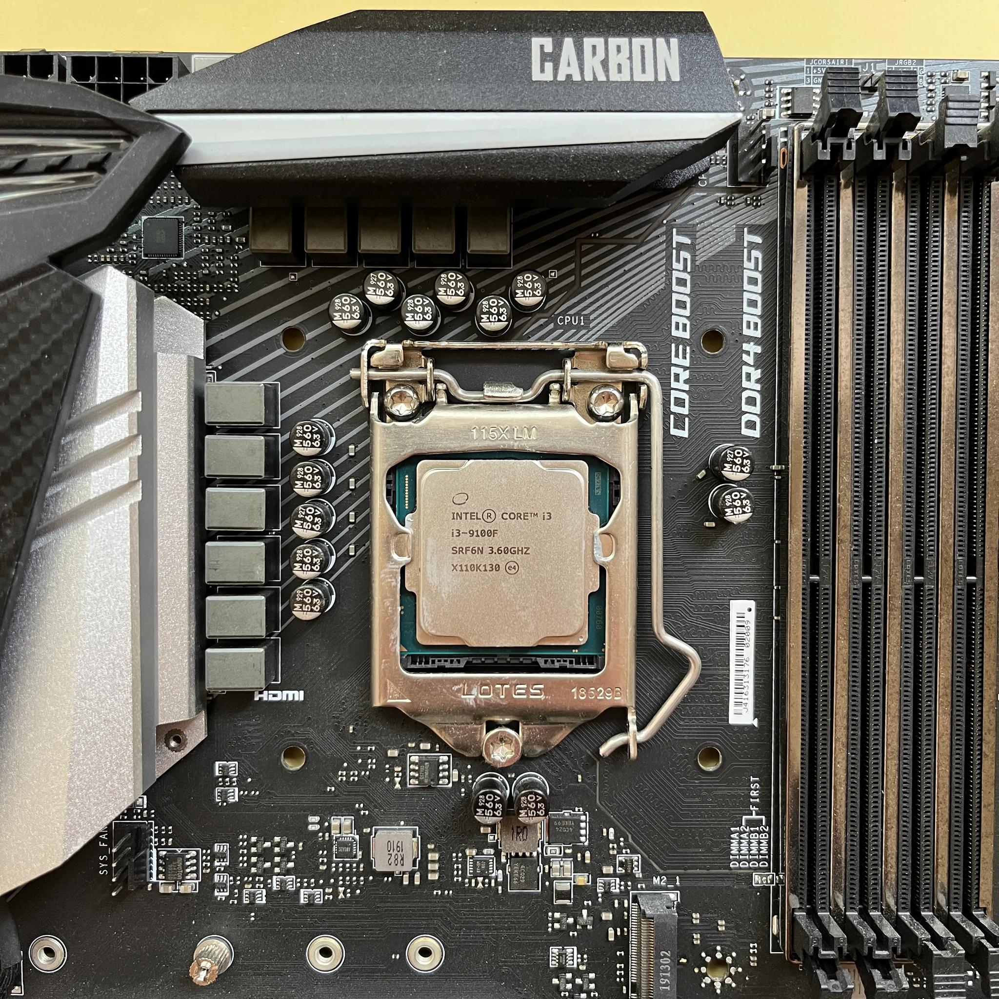 MSI MPG Z390 GAMING PRO CARBON motherboard w/ i3-9100F CPU