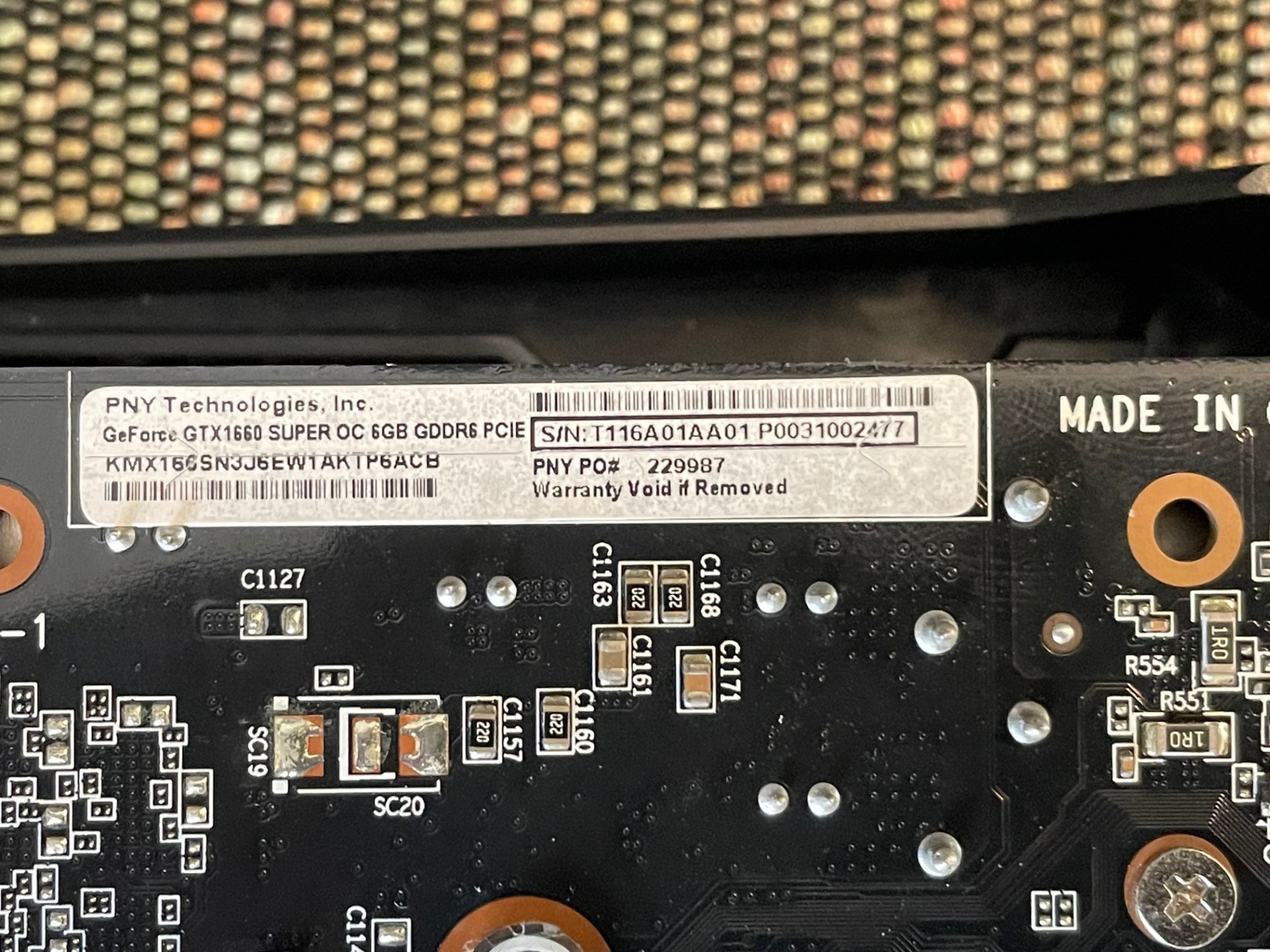 PNY GeForce GTX 1660 SUPER 6GB XLR8 Gaming Overclocked Edition, Used.