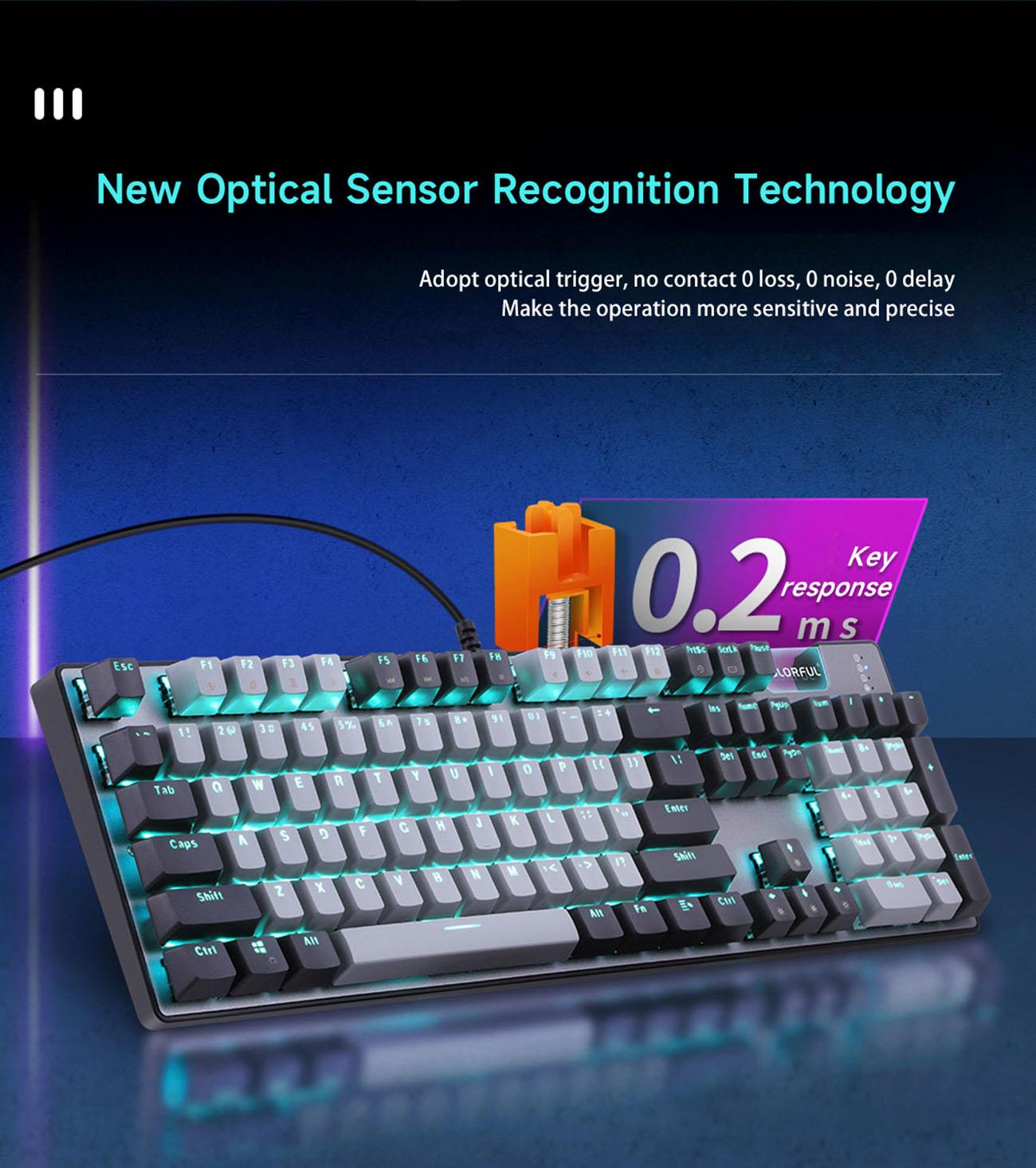 Colorful CGK100 RGB Mechanical Gaming Keyboard, USB Backlit LED 104 Keys Wired Mechanical