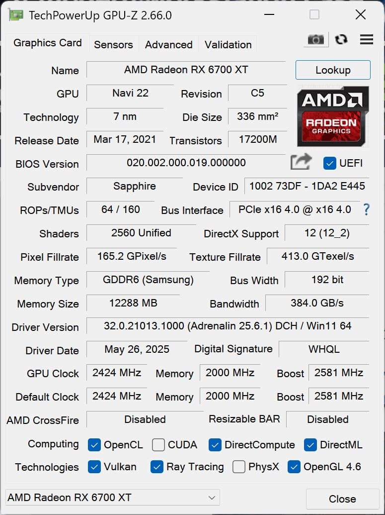 Sapphire PULSE RX 6700 XT AMD