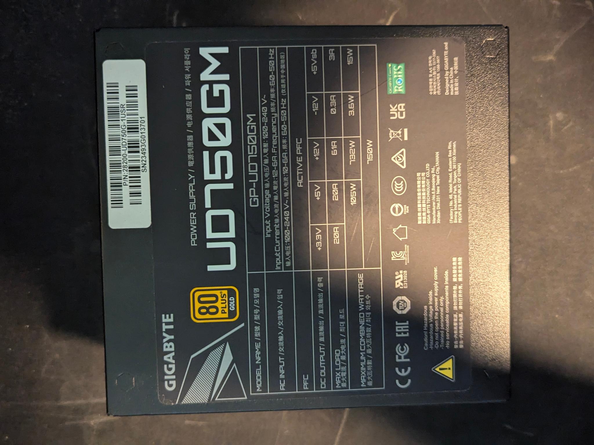 Gigabyte UD750GM 750 W 80+ Gold Certified Fully Modular ATX Power Supply