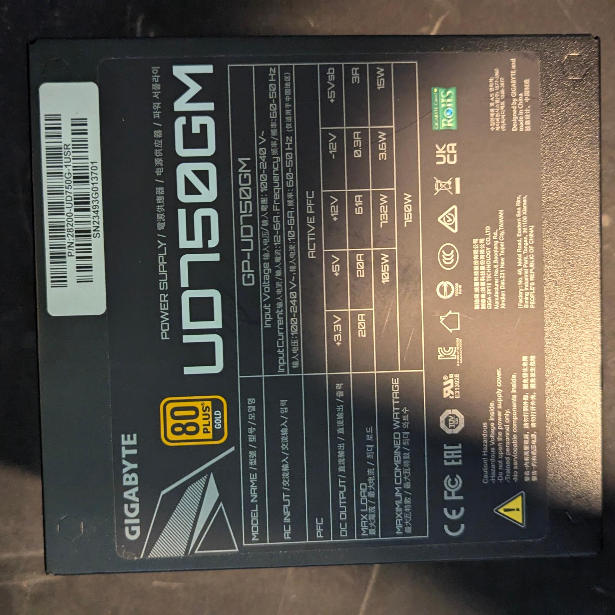 Gigabyte UD750GM 750 W 80+ Gold Certified Fully Modular ATX Power Supply